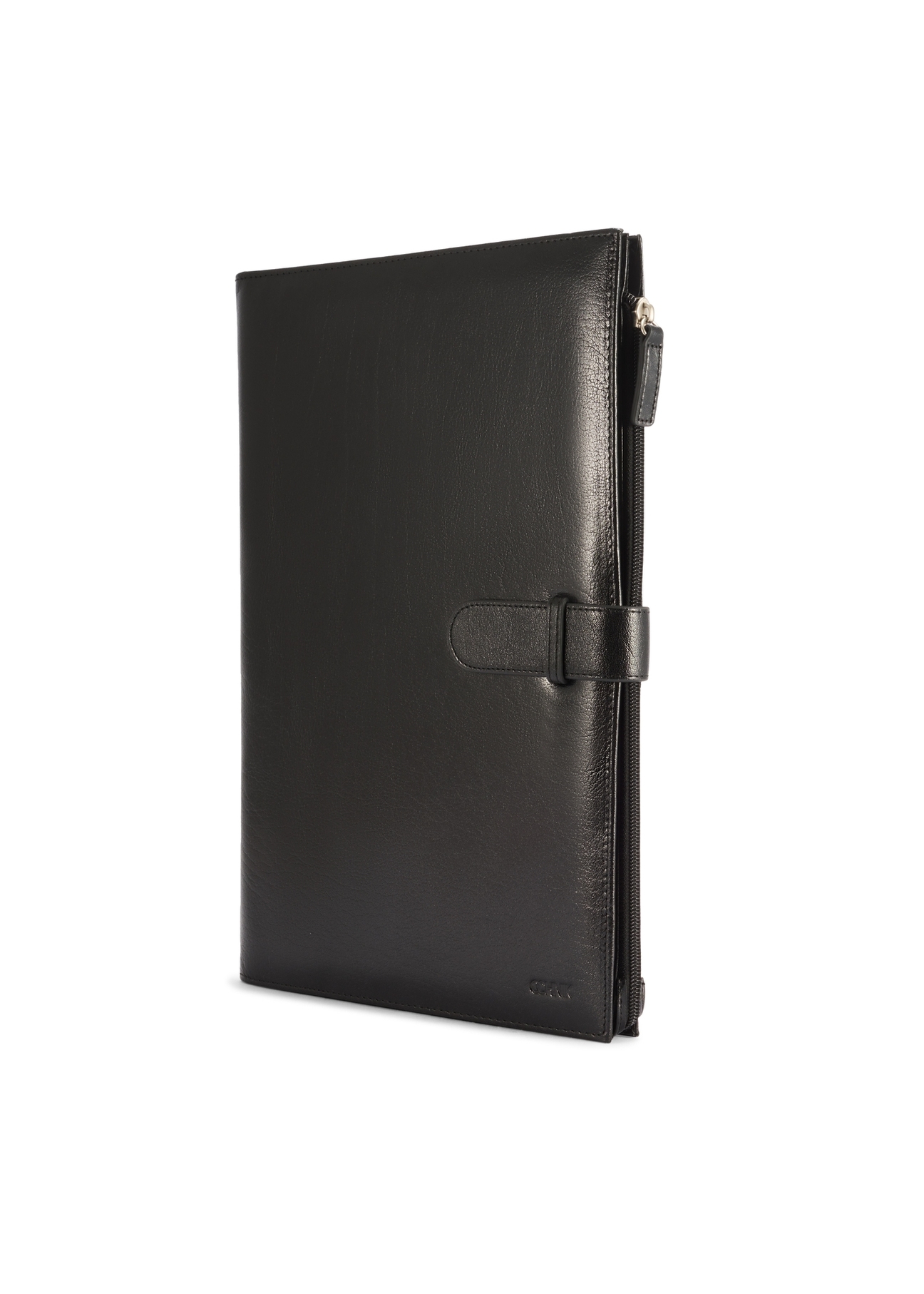 Czarna skórzana teczka męska TORMS-0480-99(Z25), widok produktu skosem na białym tle.