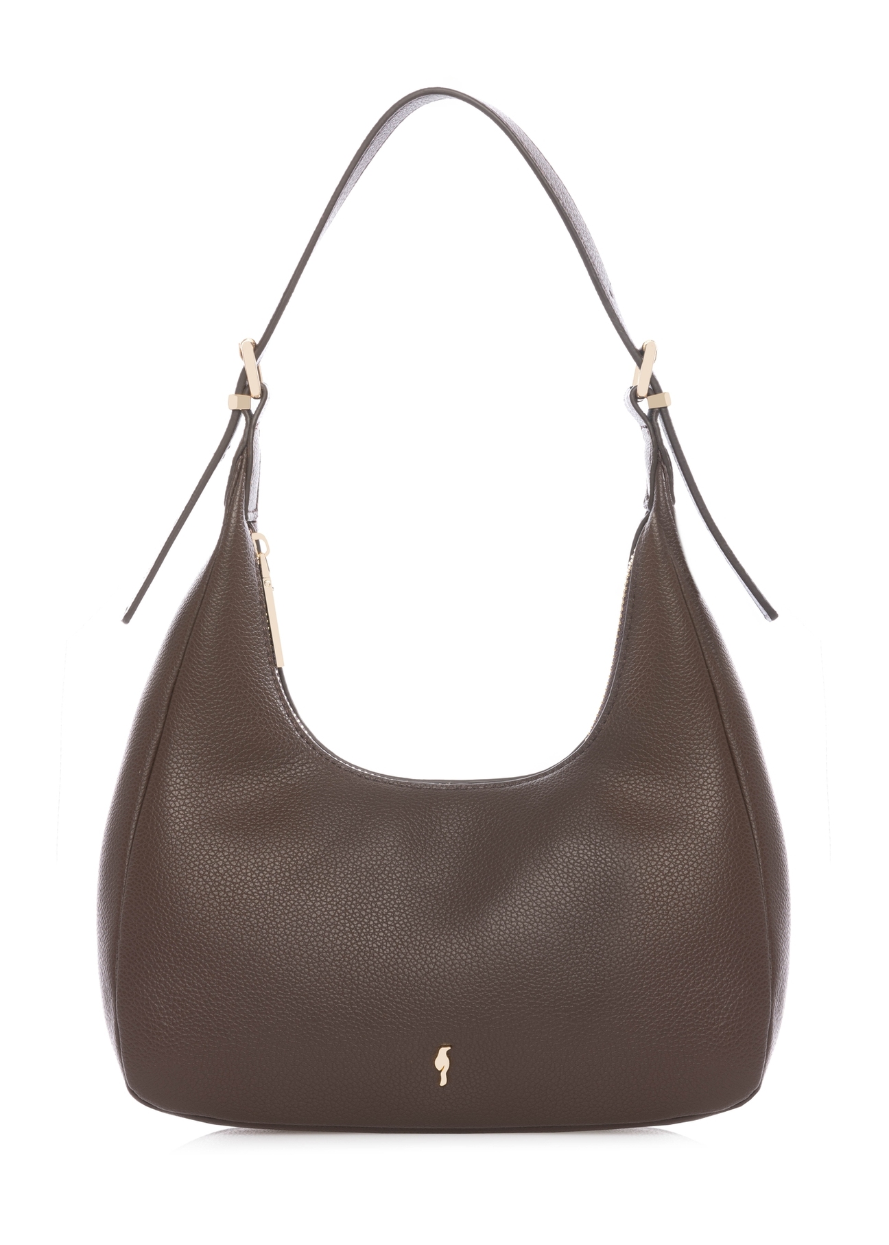 Brązowa mała torebka damska TOREC-1239-1I(W26) - widok produktu z przodu, na białym tle. 