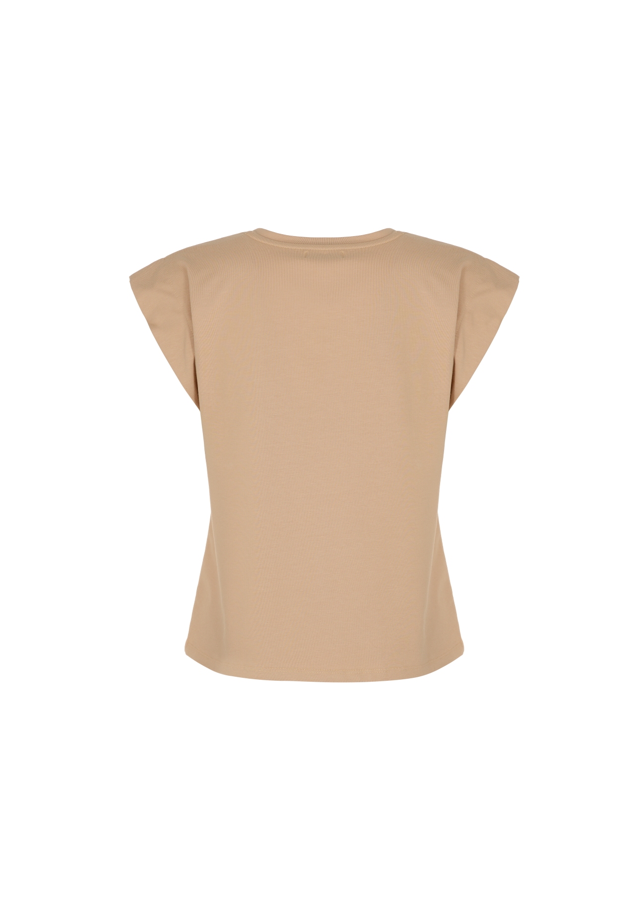 Beżowy T-shirt damski  basic TSHDT-0085-80(W22)-04