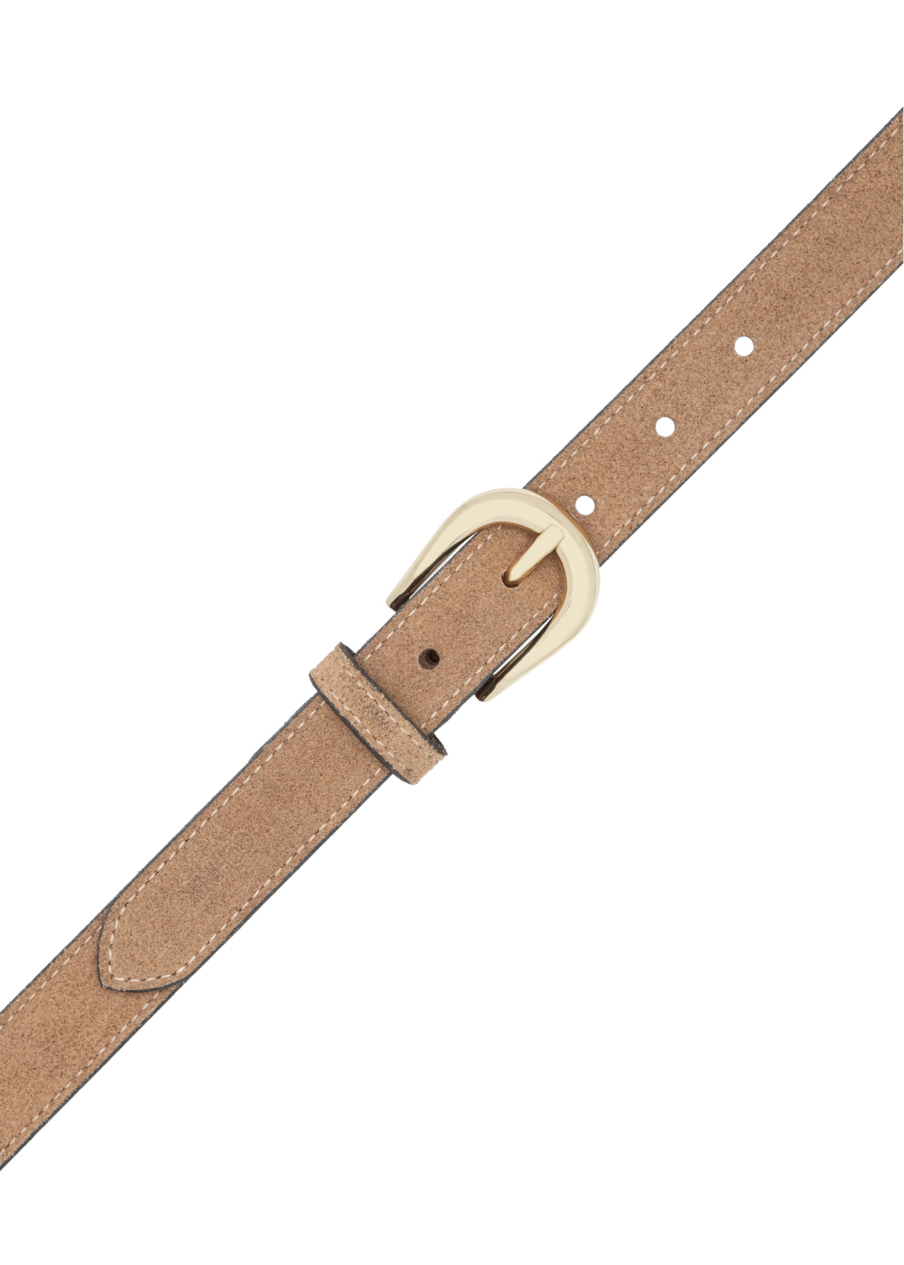 Ciemnobeżowy skórzany pasek damski PASDS-0303-1C(W26) - widok produktu z góry, na białym tle.