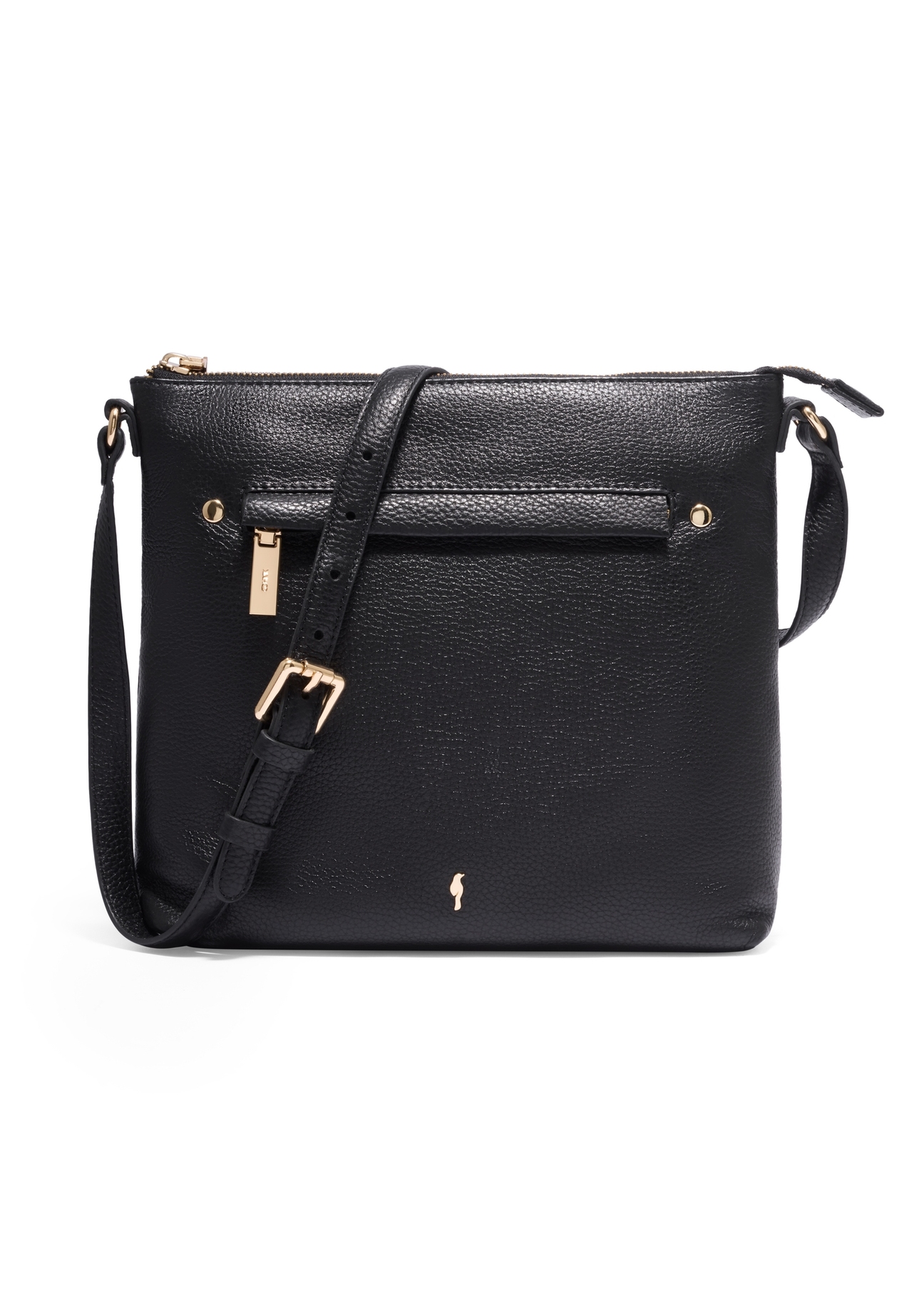 Czarna torebka damska z naturalnej skóry groszkowej TORES-1425-9I(Z26), widok produktu z przodu na białym tle.