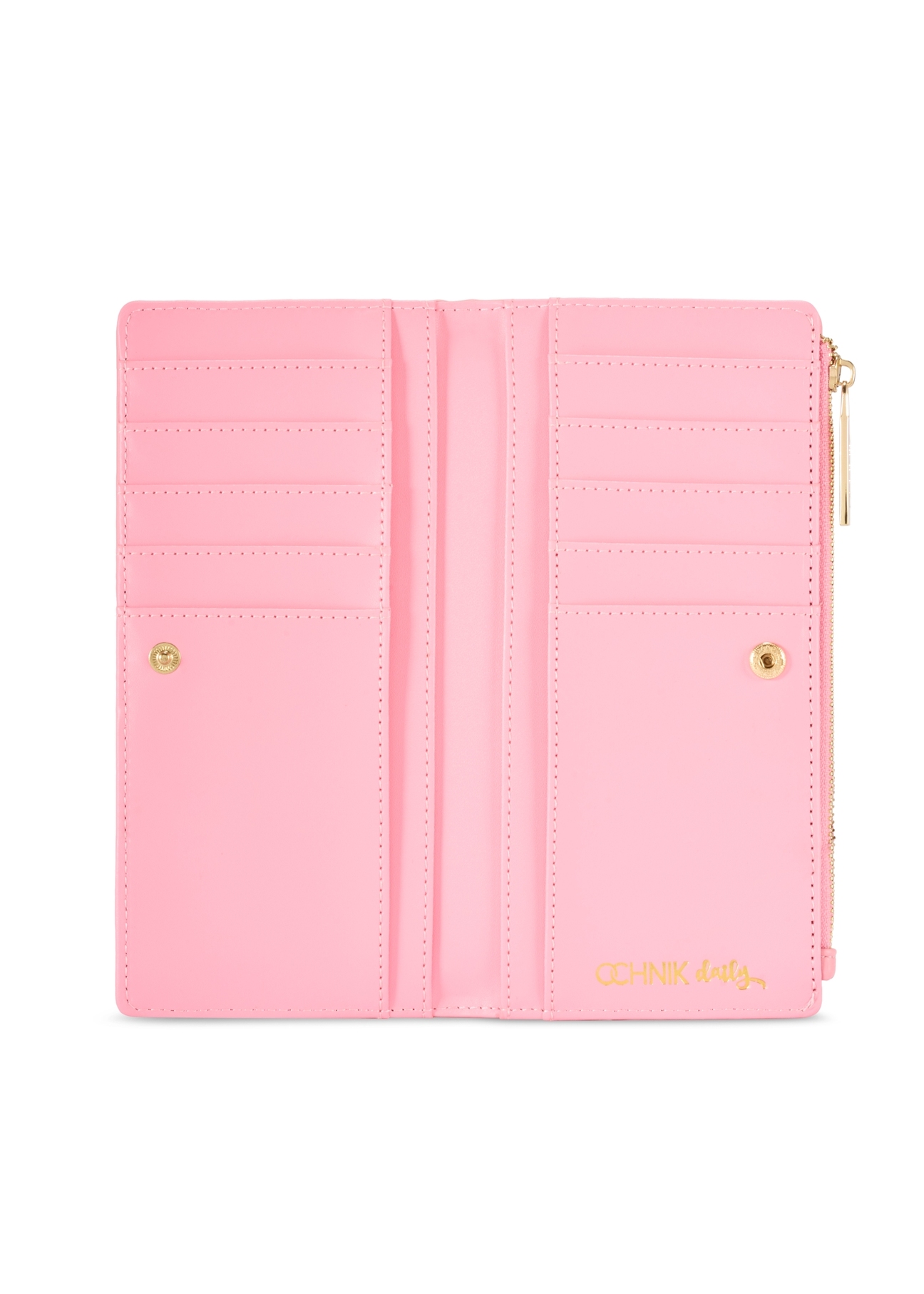 Różowy duży portfel damski POREC-0406-5B(W26) - widok otwartego produktu z góry, na białym tle.