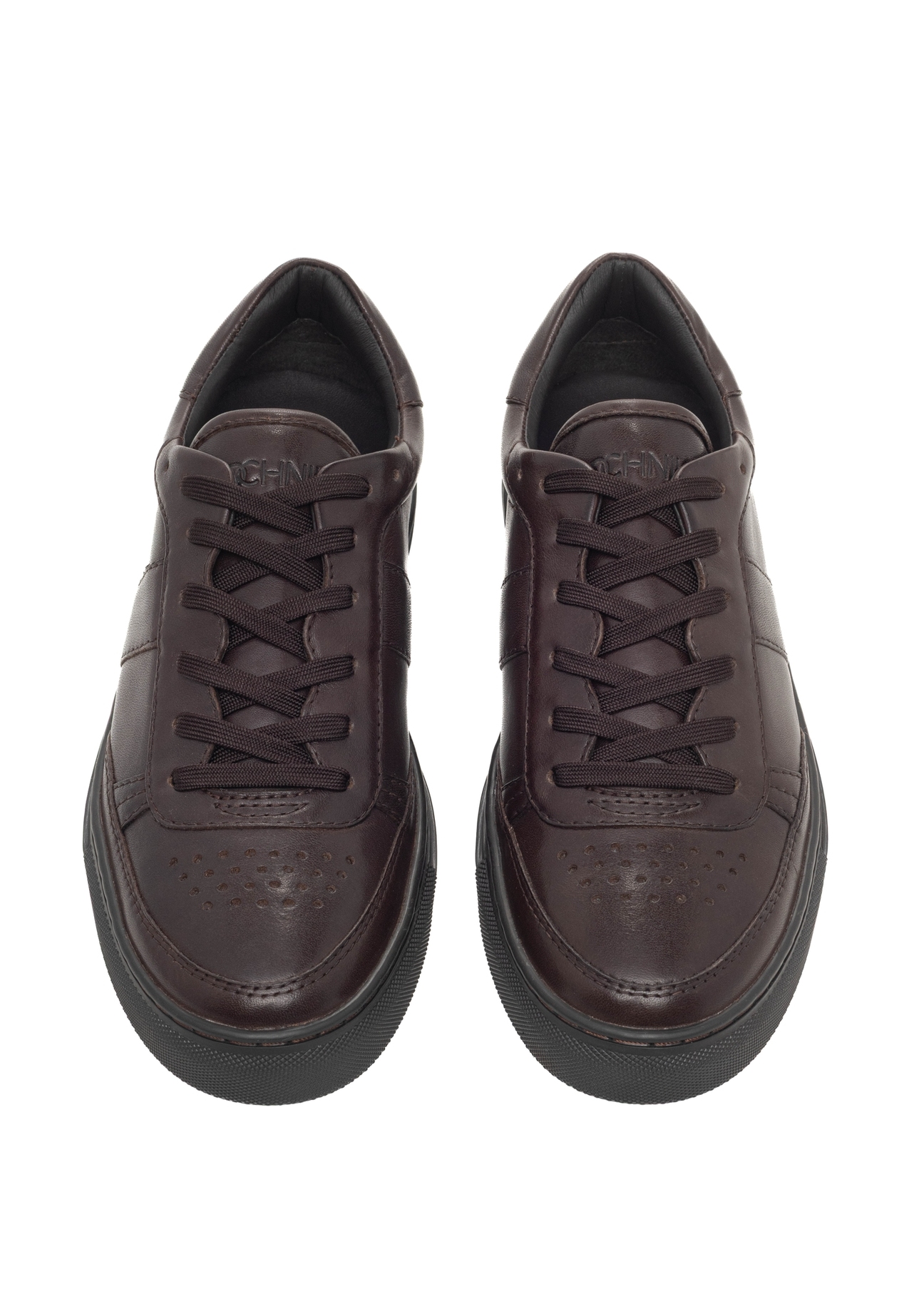 Skórzane sneakersy damskie w kolorze ciemnobrązowym BUTYD-1294-1I(Z26)