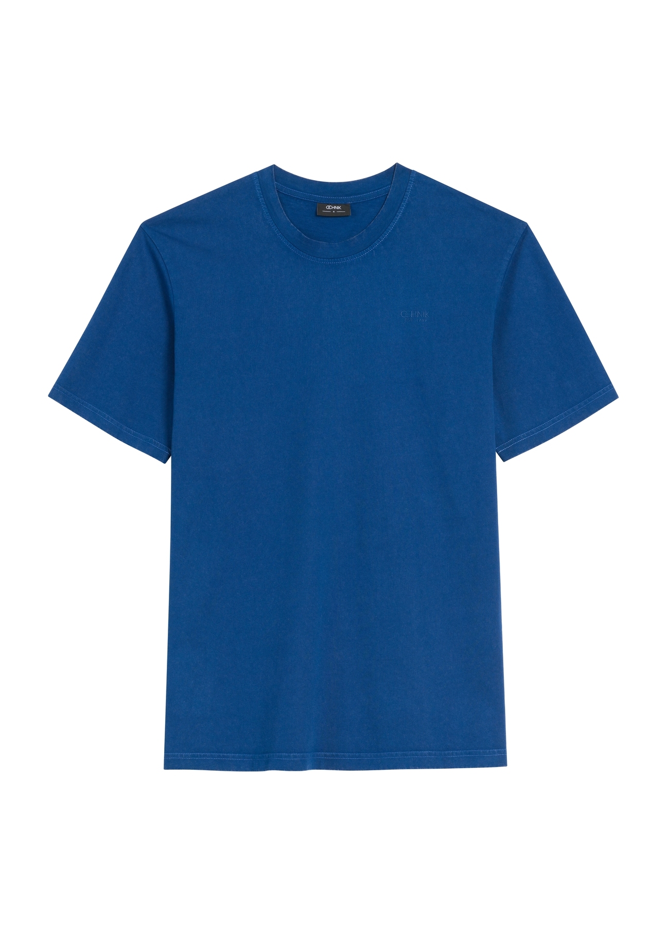 T-shirt męski w kolorze ciemnoniebieskim TSHMT-0134-17(Z25), widok produktu od przodu na białym tle.