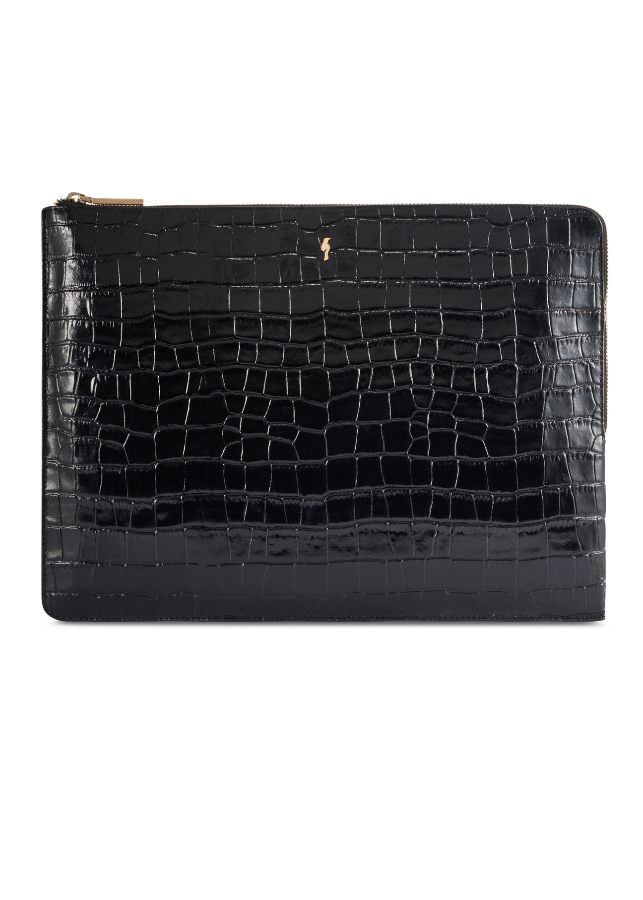 Czarna skórzana teczka damska TORES-0853F-9G(W26) - widok produktu z przodu, na białym tle. 