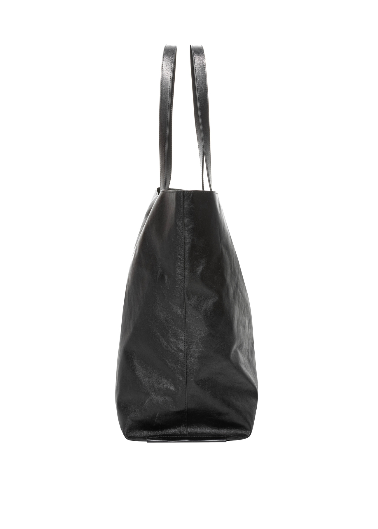 Czarna duża skórzana torebka shopper TORES-1354-99(Z26), widok produktu z boku na białym tle.