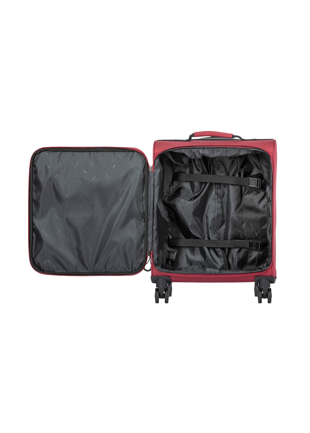 Walizka mała na kółkach WALNY-0045-4B-19(W26), widok produktu w środku na białym tle.