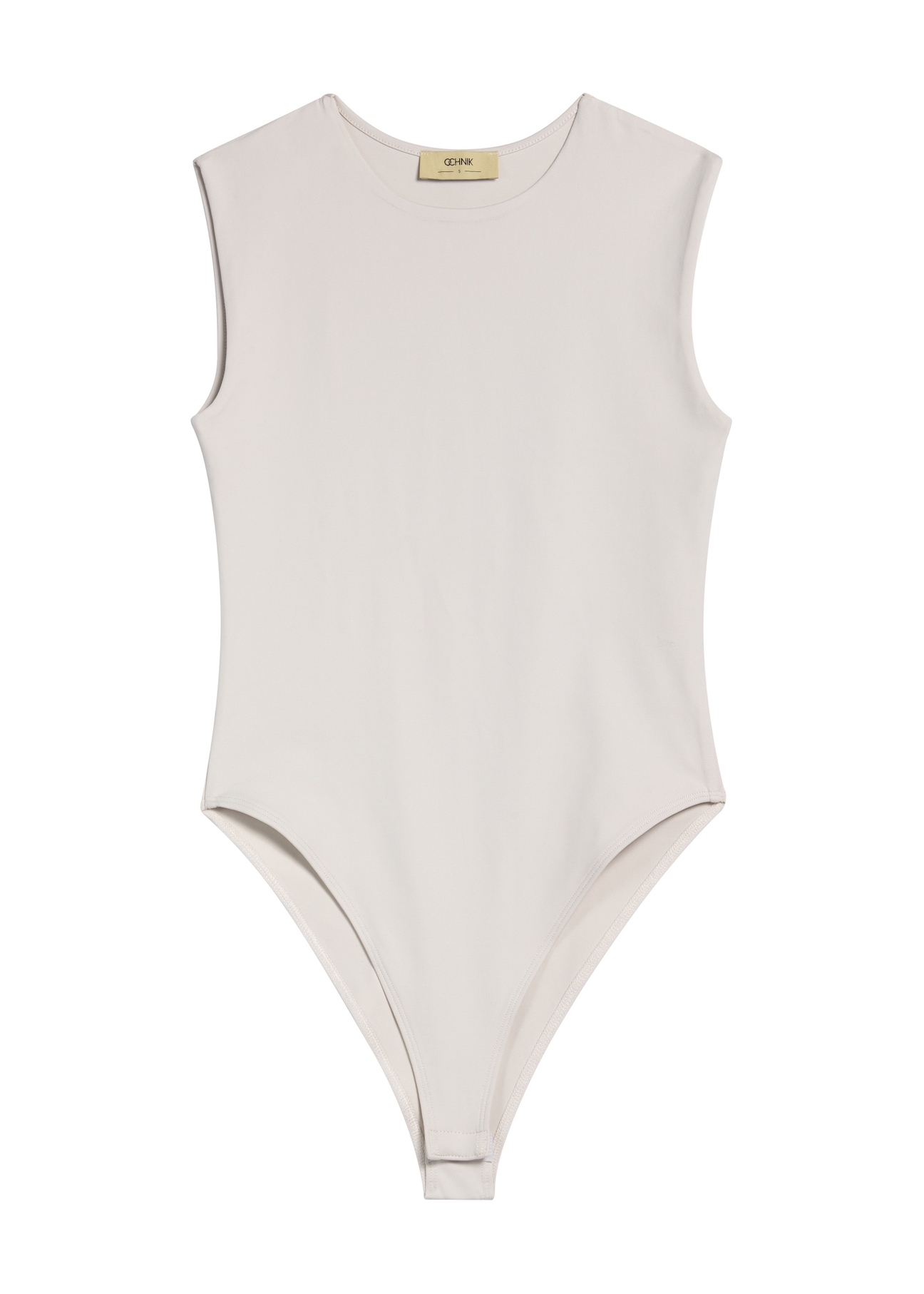Jasnobeżowe body damskie BODYT-0002-80(Z25), widok produktu z przodu na białym tle.