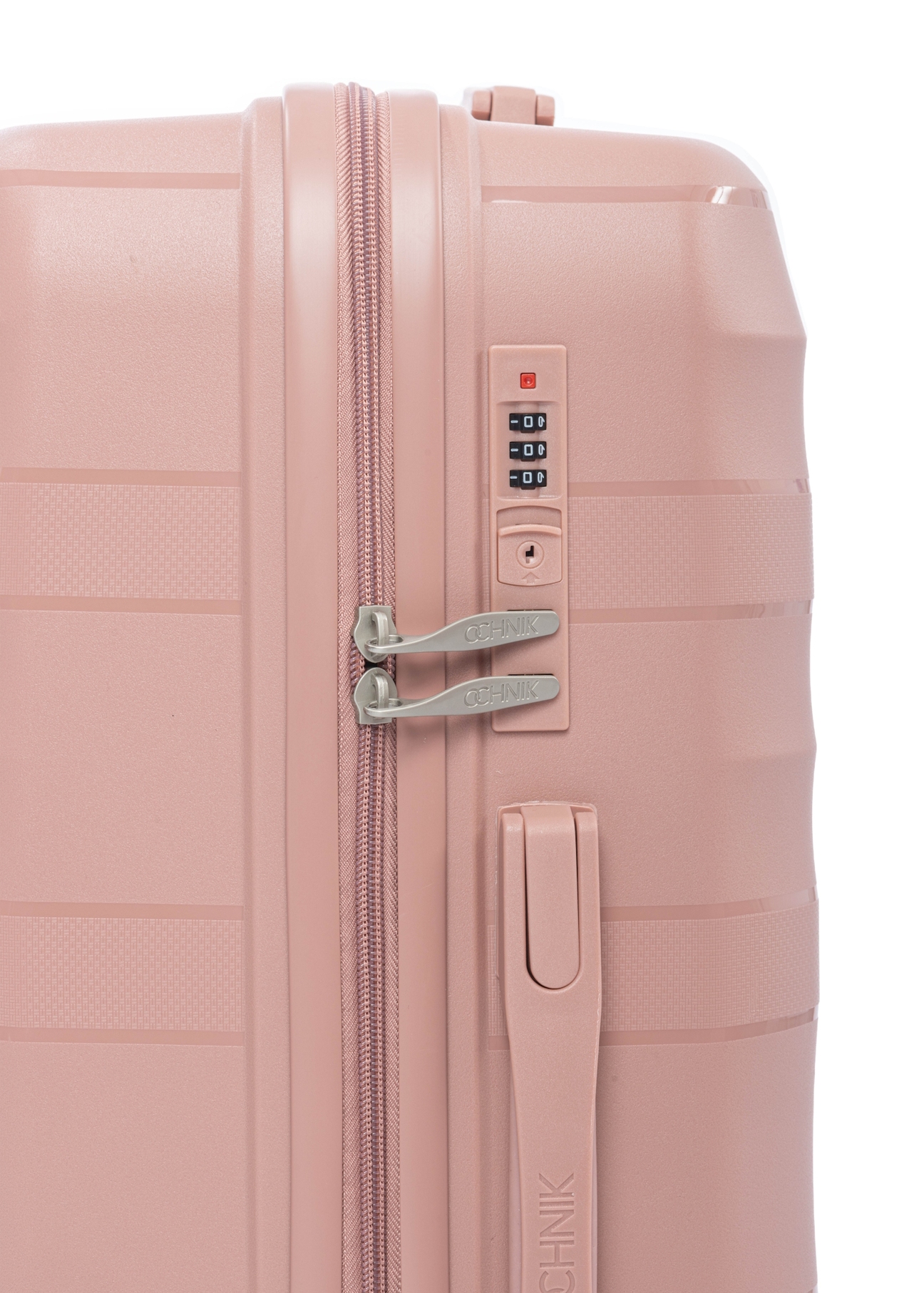 Komplet walizek na kółkach 19"/24"/28" WALPP-0024-5B(W26) zbliżenie na zamek produktu, widok na białym tle.