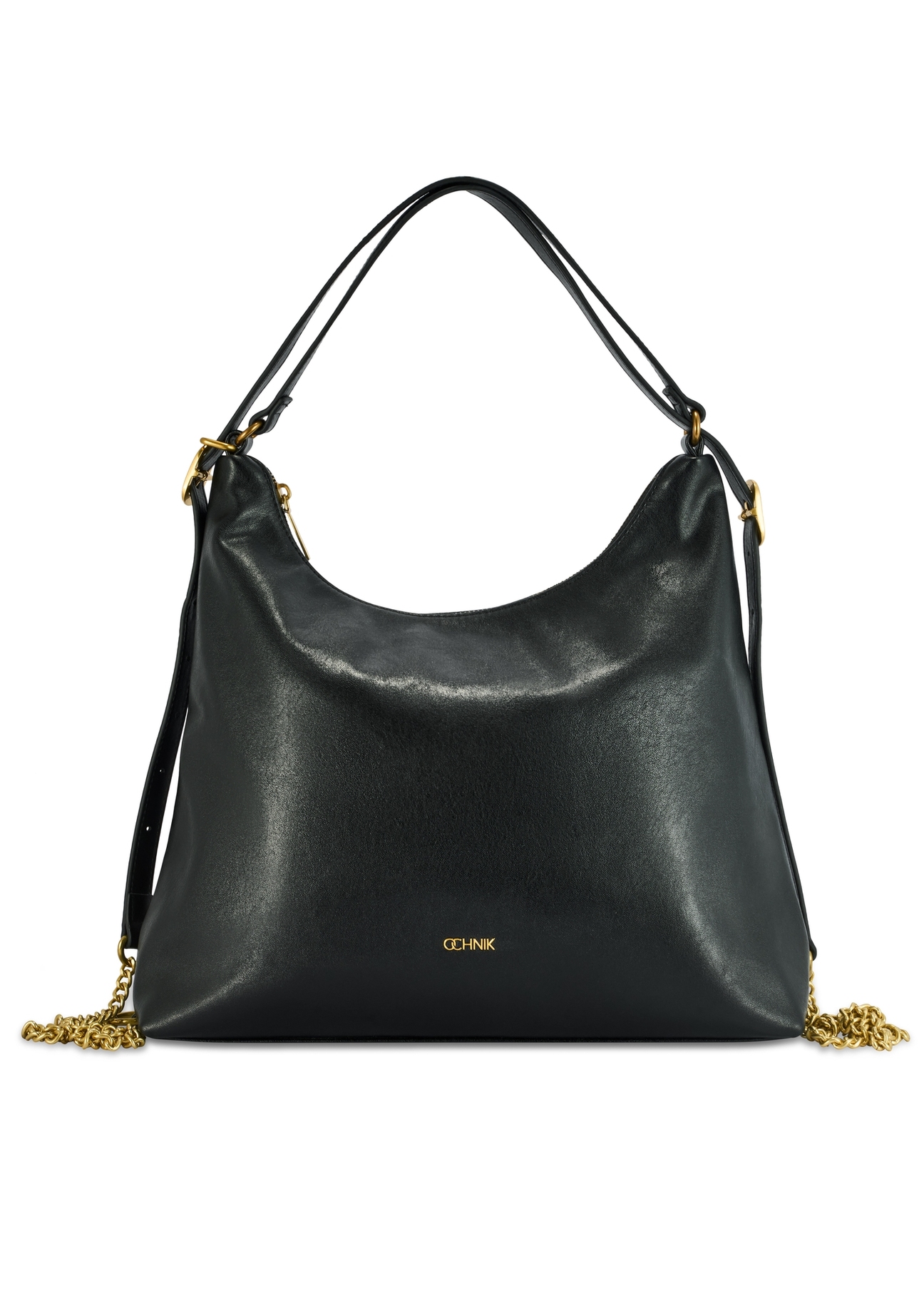 Czarna torebka damska shopper TOREC-1083-99(Z25), widok produktu od przodu na białym tle.