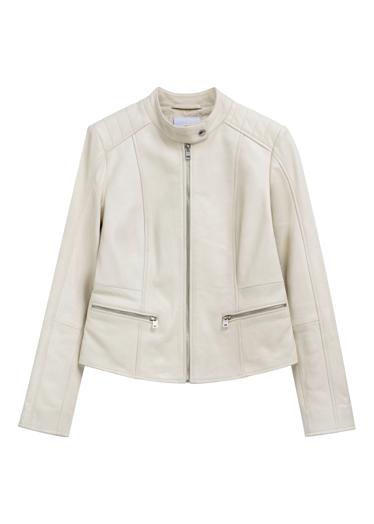 Skórzana krótka kurtka damska w kolorze beżu KURDS-0603-0B(W26)