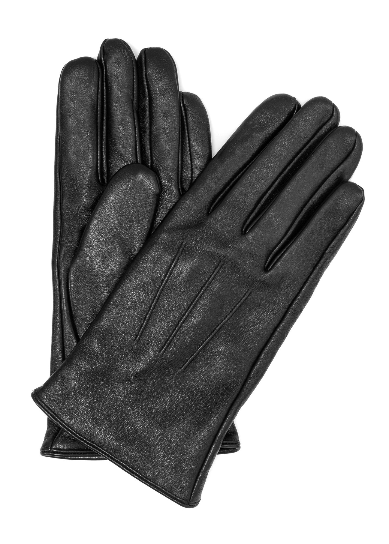 Czarne skórzane męskie rękawiczki REKMS-0085-99(Z25) - widok produktu z przodu na białym tle. 