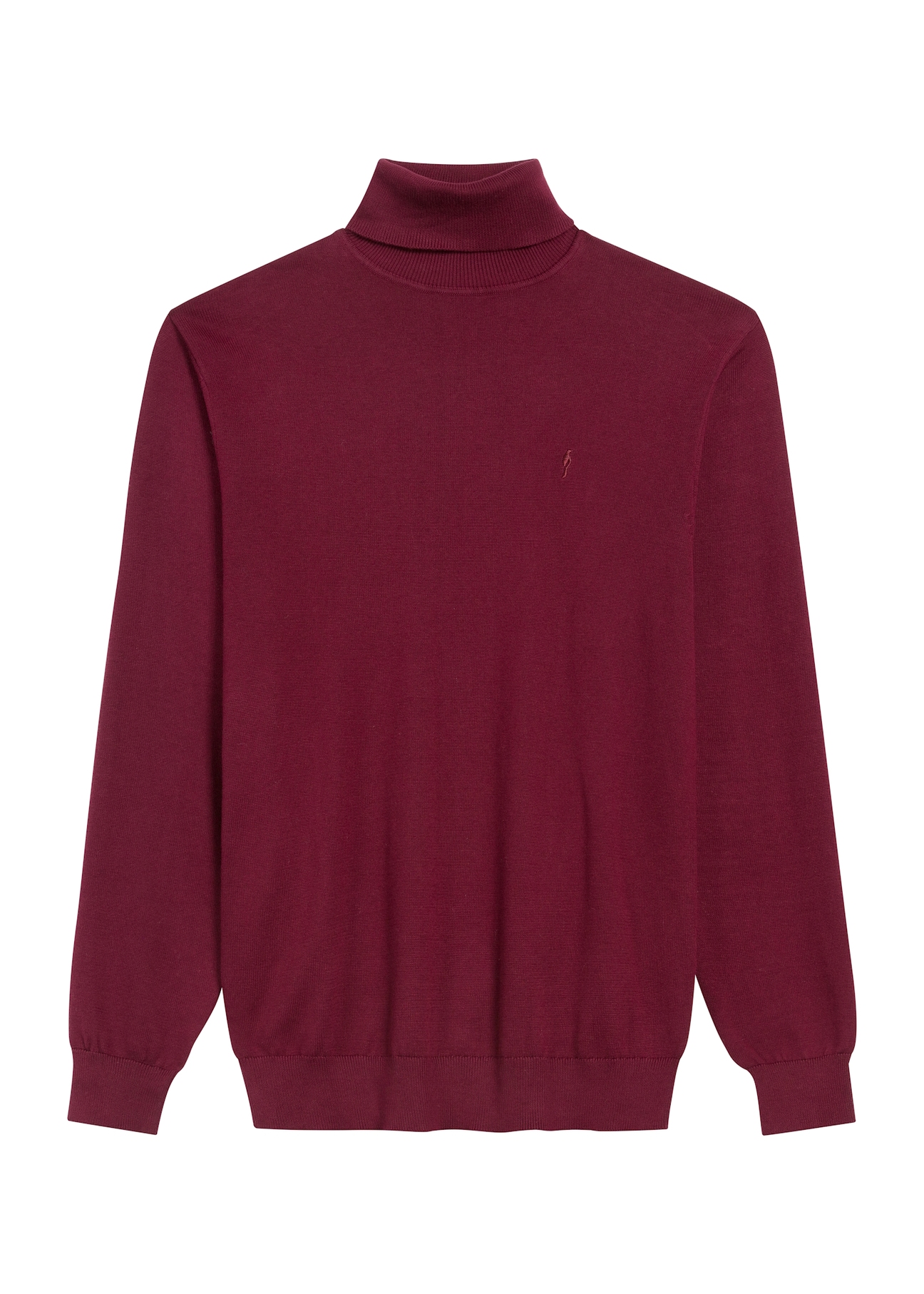 Bordowy sweter męski z golfem SWEMT-0095B-49(Z25), widok produktu od przodu na białym tle.