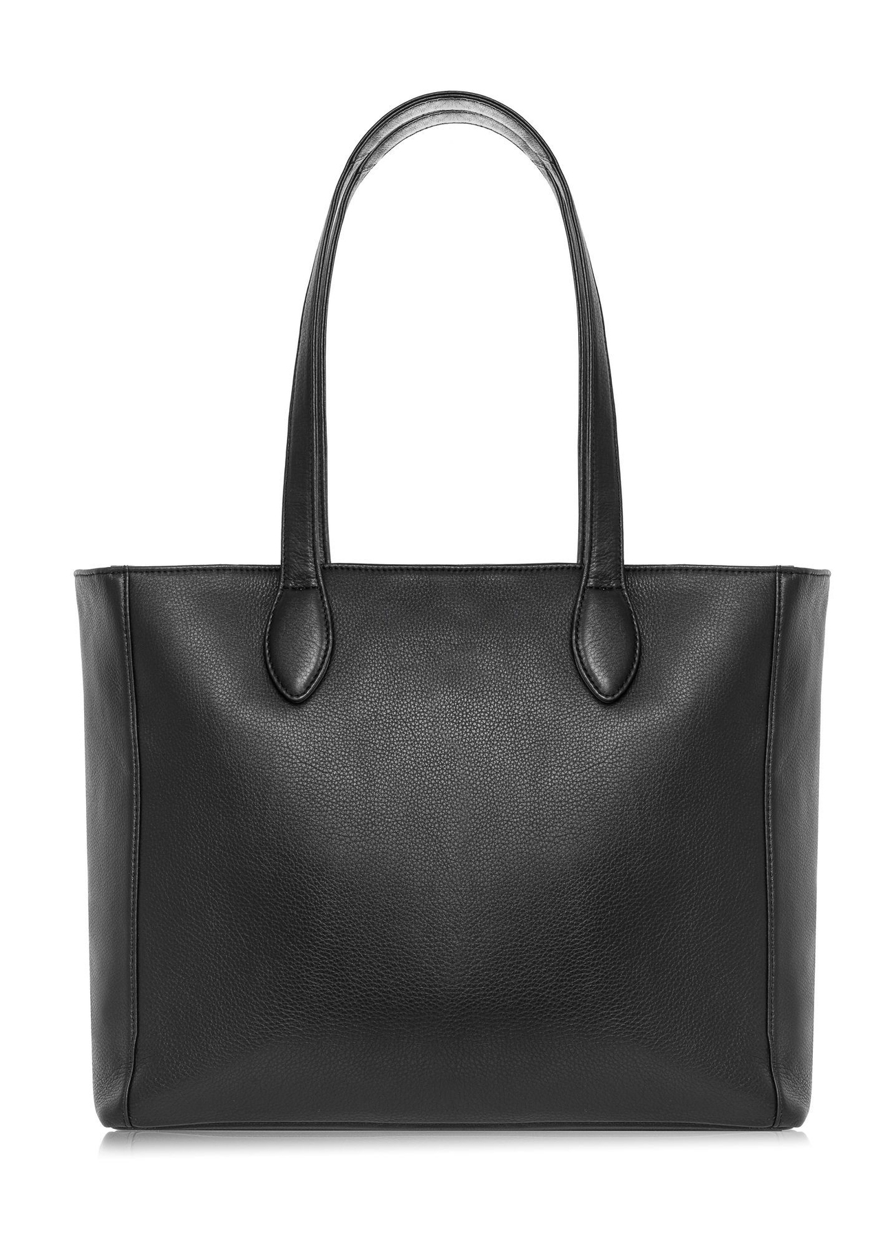 Czarna skórzana torebka shopper damska TORES-0971E-99(Z25) - widok tyłu na białym tle.