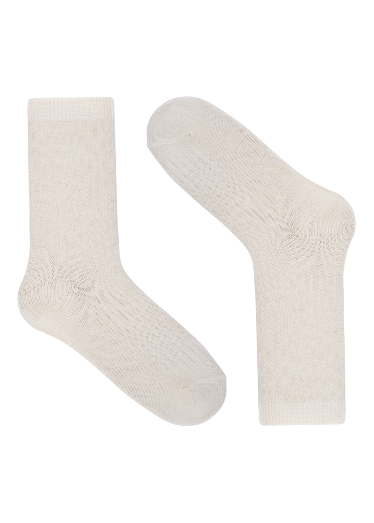 Kremowe skarpety damskie z wełny merino SKADT-0082-0B(Z26), widok produktu od przodu na białym tle.