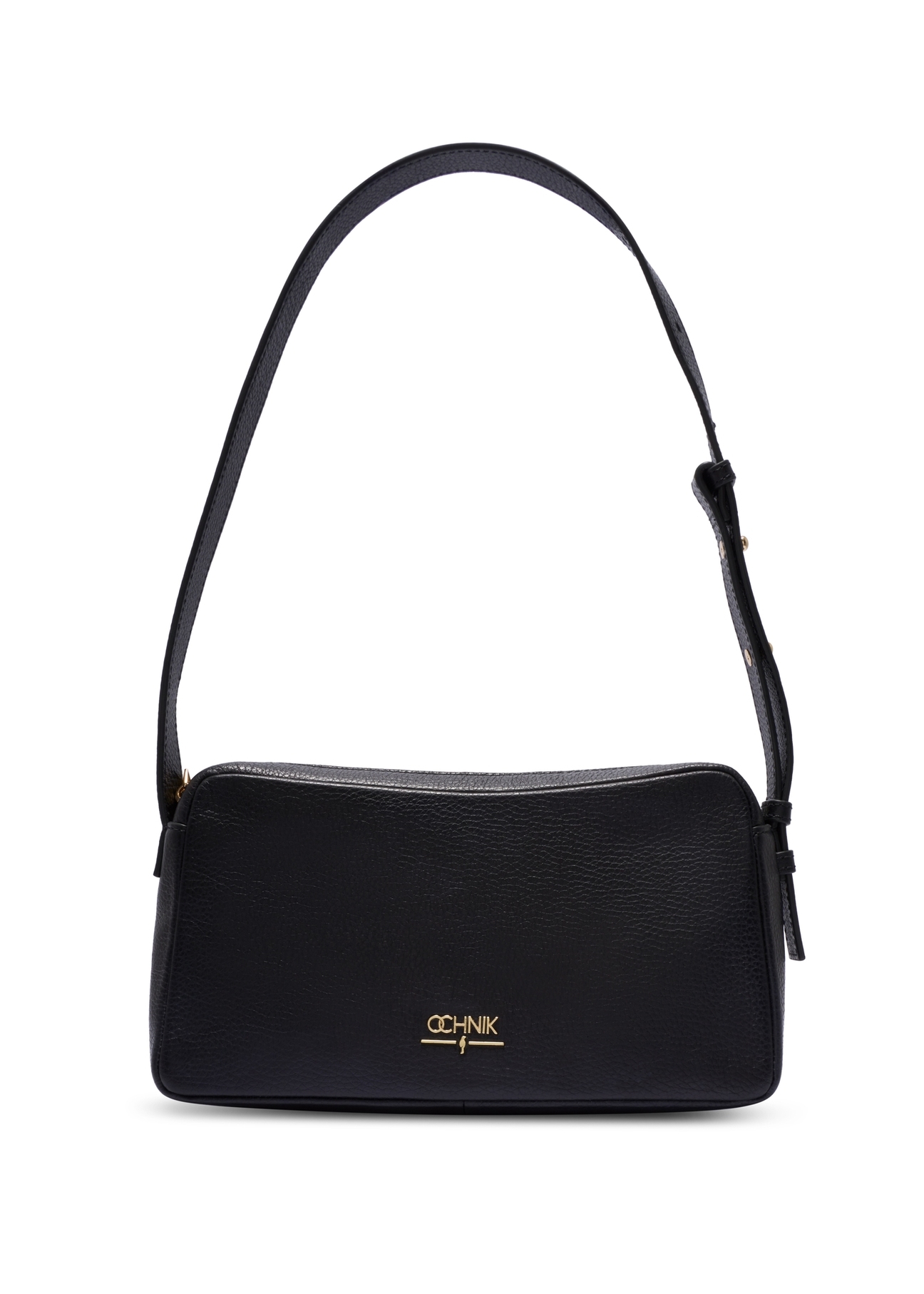 Czarna skórzana torebka damska TORES-1277-9I(W26) - widok produktu z przodu, na białym tle. 