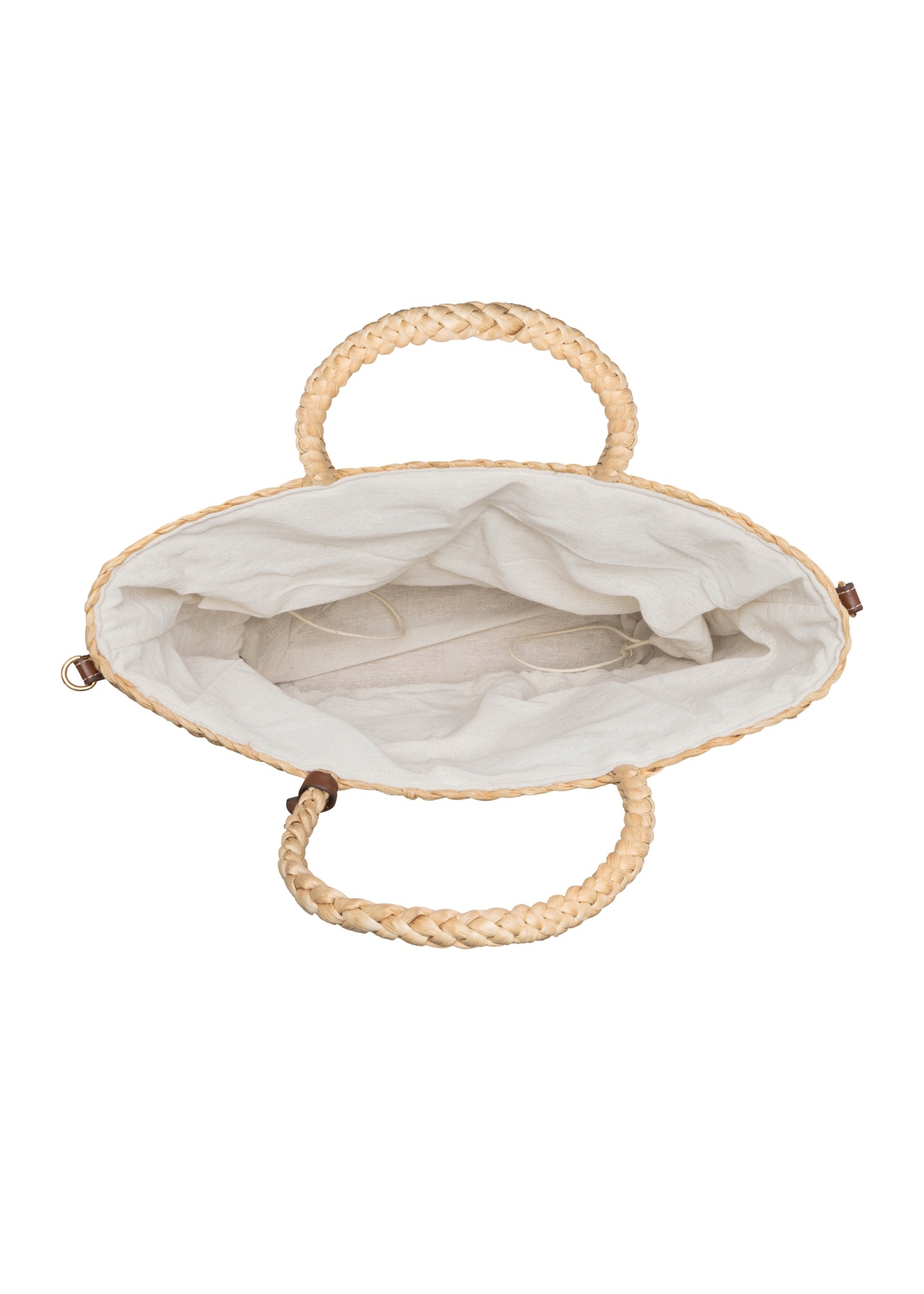 Słomkowa torebka damska shopper TOREC-0939-1E(W26), widok produktu w środku na białym tle.