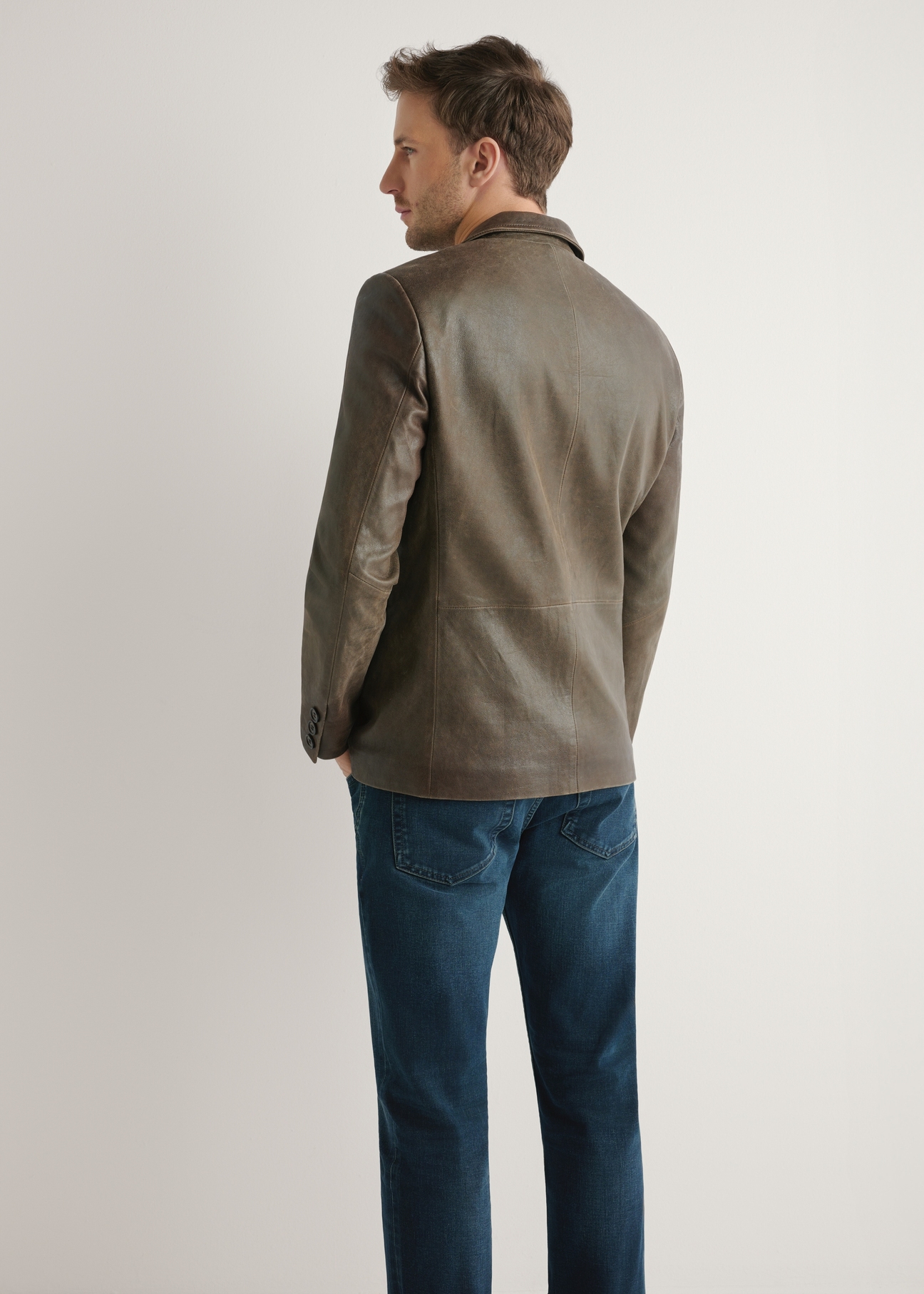 Brązowa skórzana marynarka męska KURMS-0402-1H(W26)