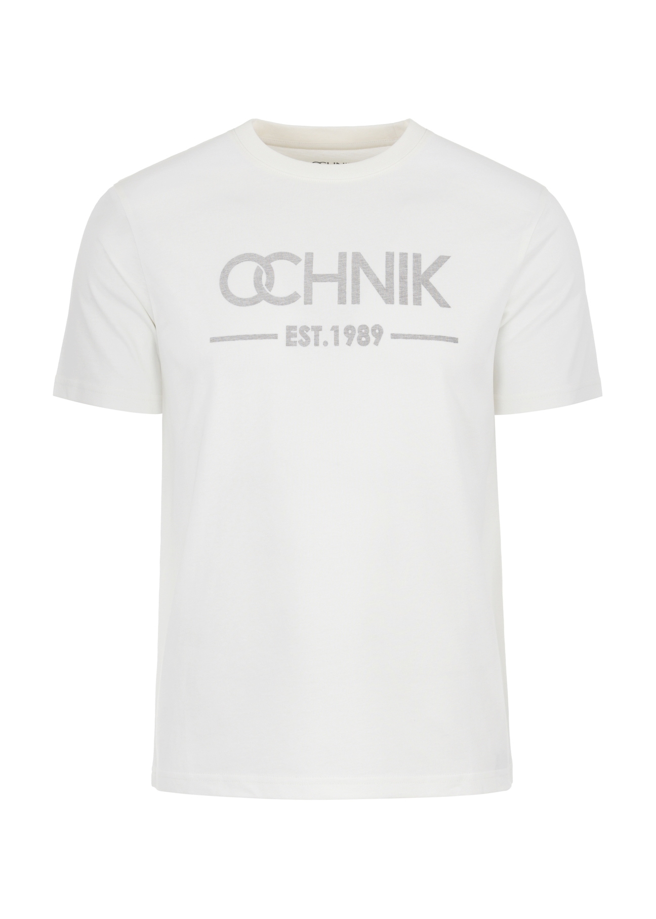 Kremowy T-shirt męski z logo TSHMT-0095-12(W24)-03
