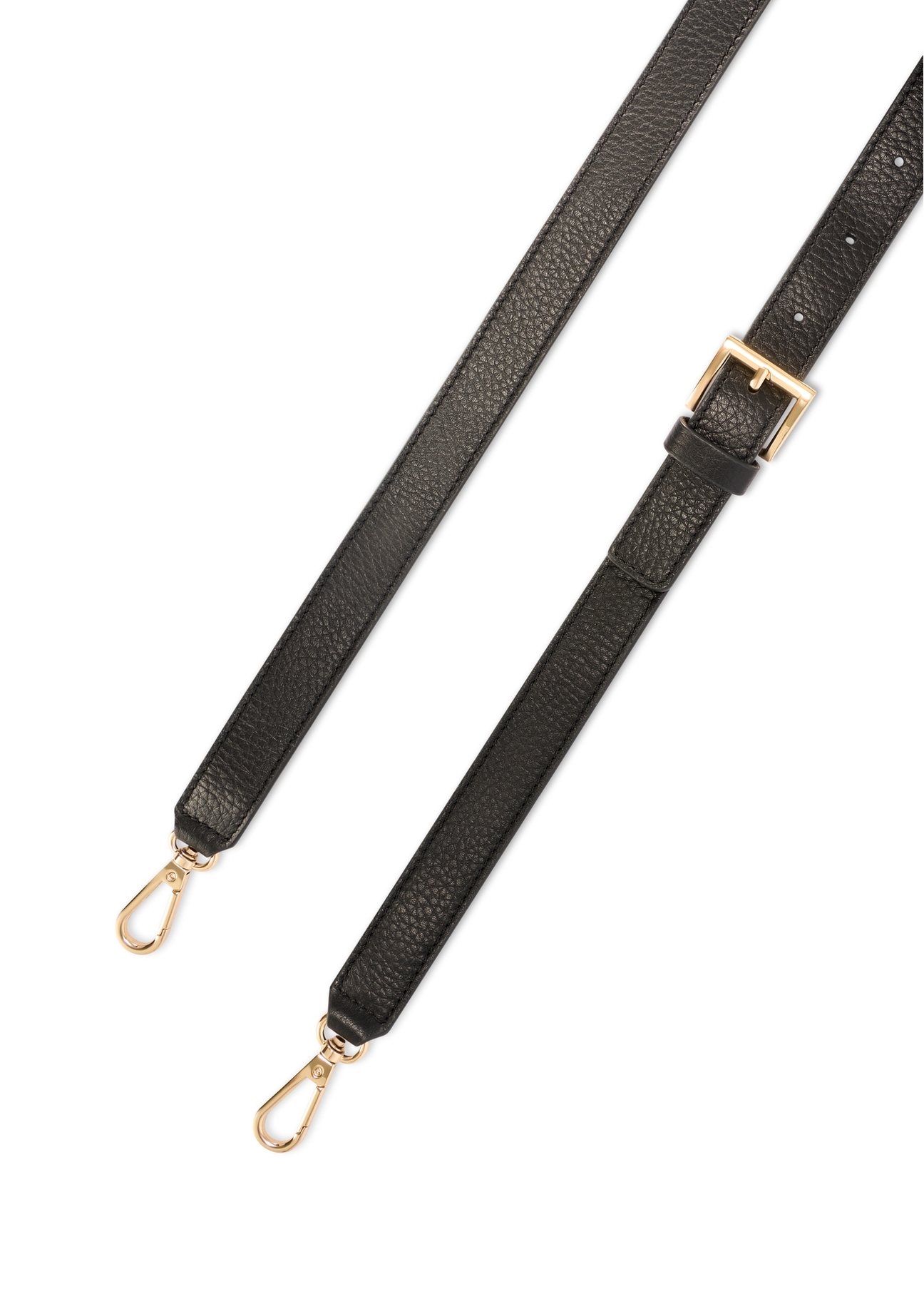 Skórzana czarna torebka damska shopper TORES-1204-9I(W26), zbliżenie na pasek produktu, widok na białym tle.