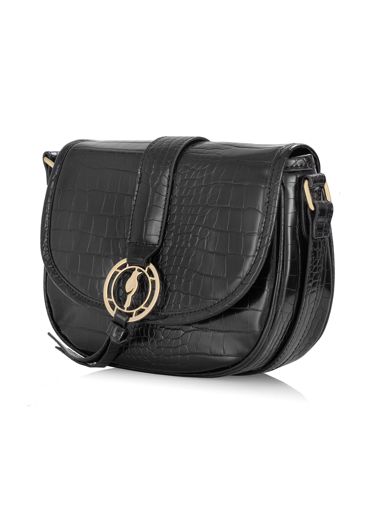 Czarna zaokrąglona listonoszka croco TOREC-0756A-97(W24)-02