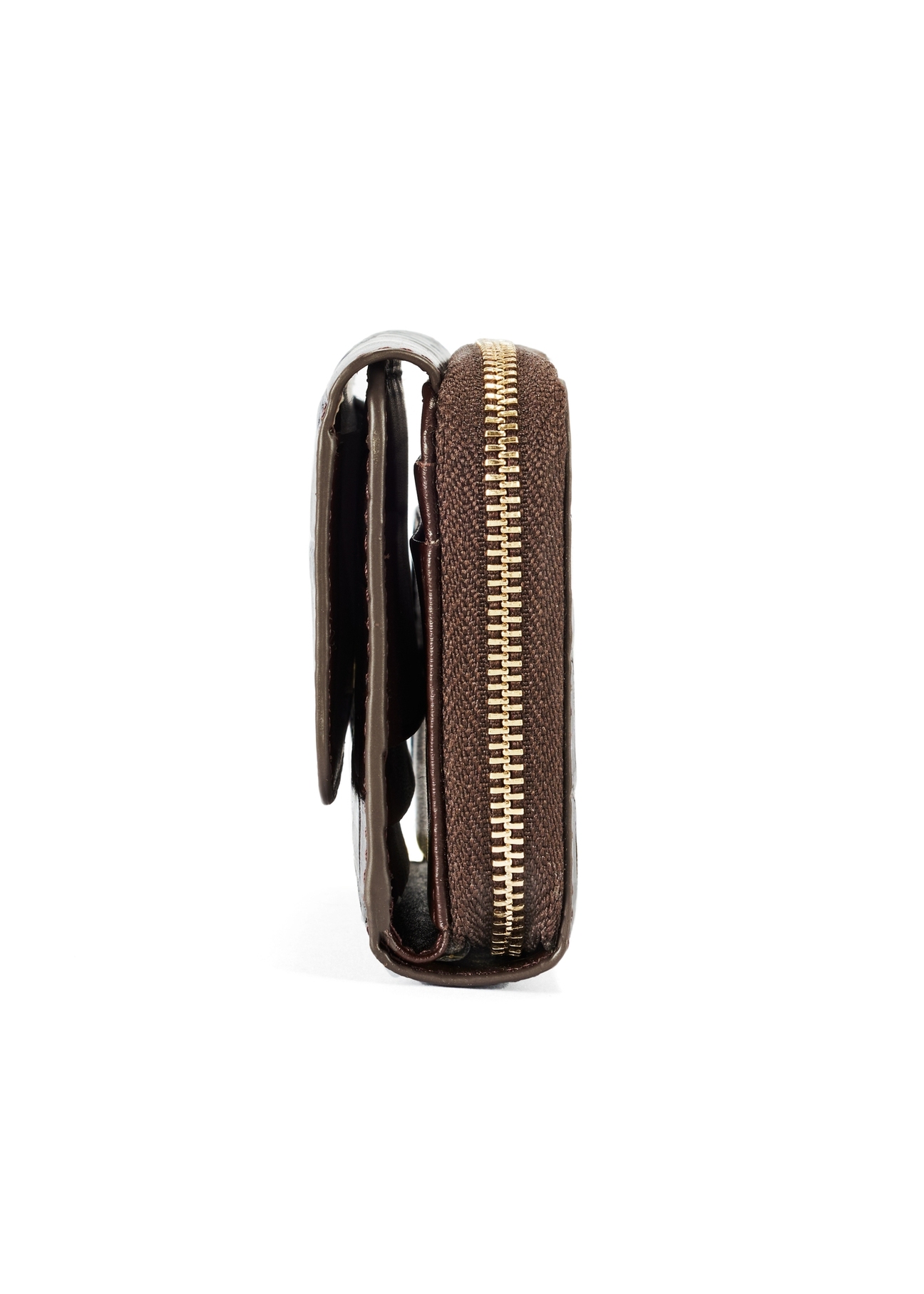 Brązowy portfel damski croco PORES-0953-89(W25) - widok produktu z boku na białym tle. 