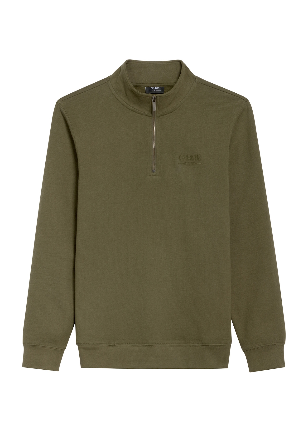 Bluza męska bez kaptura w kolorze khaki BLZMT-0067-55(Z25) - widok produktu z przodu na białym tle.