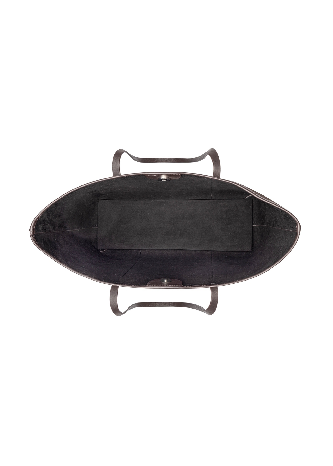 Skórzana duża torebka damska w kolorze ciemnobrązowym TORES-1397-1I(Z26), widok produktu w środku na białym tle.