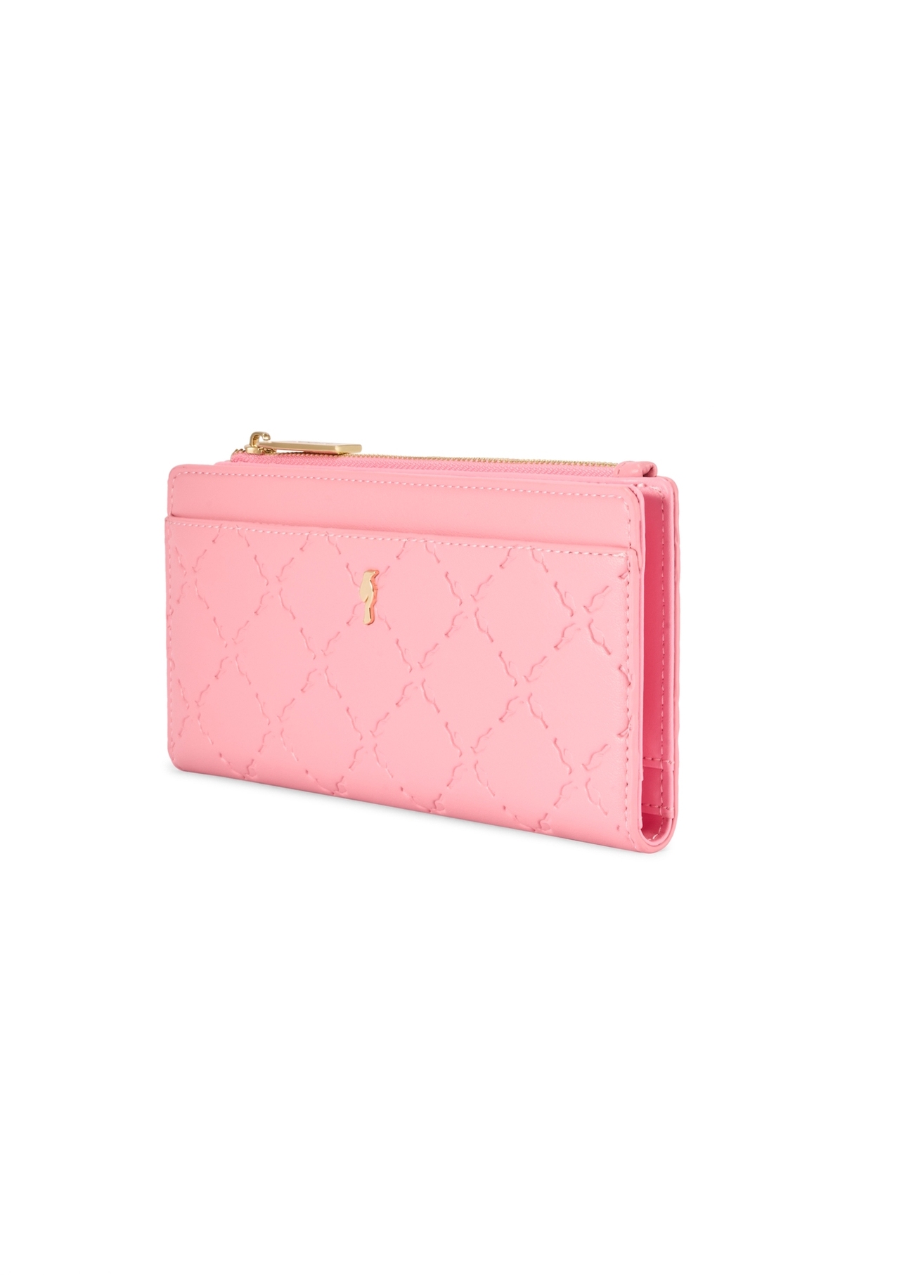 Różowy duży portfel damski POREC-0406-5B(W26) - widok produktu po skosie, na białym tle. 