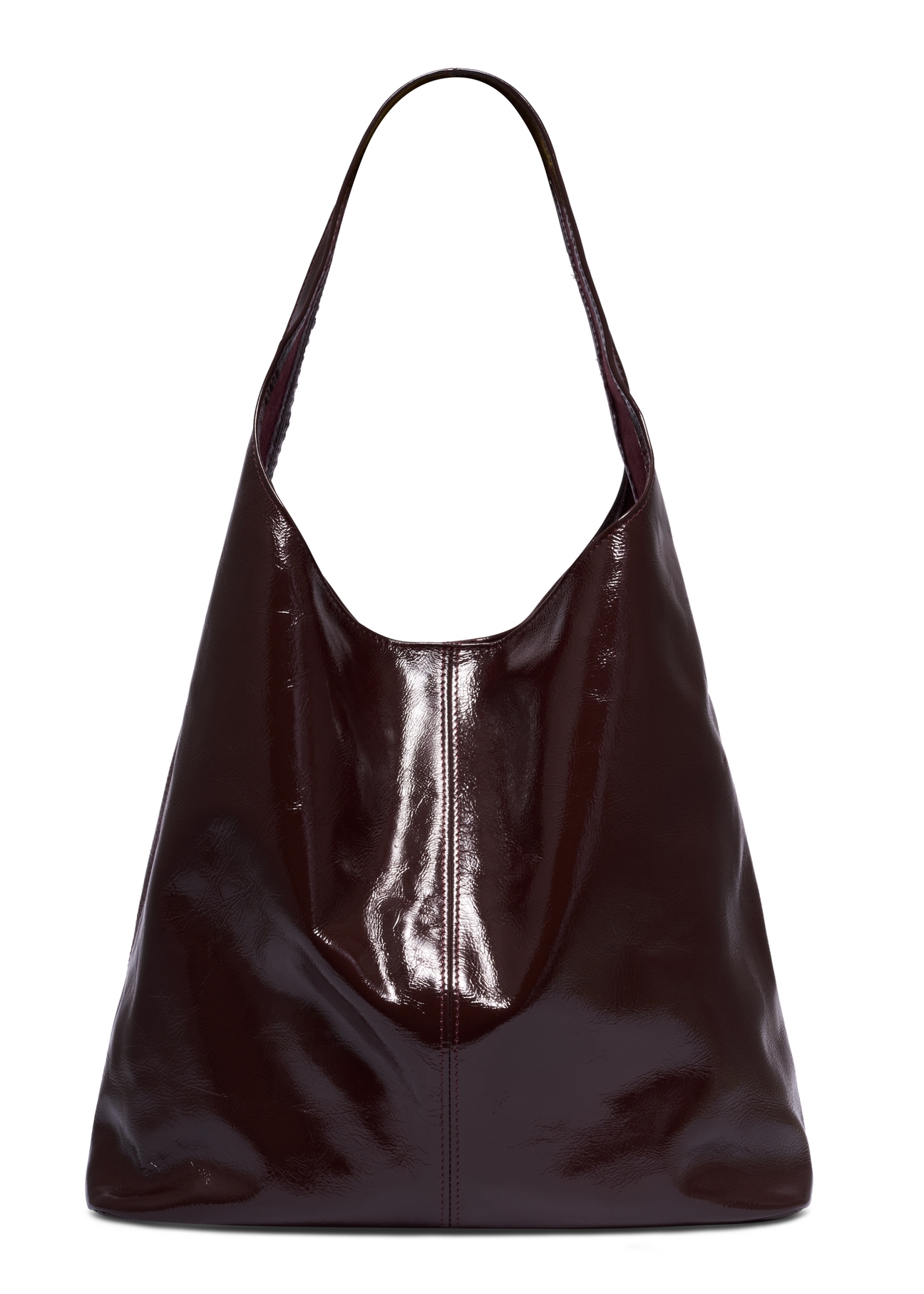 Bordowa skórzana torebka shopper TORES-1372-4D(Z26), widok produktu z tyłu na białym tle.