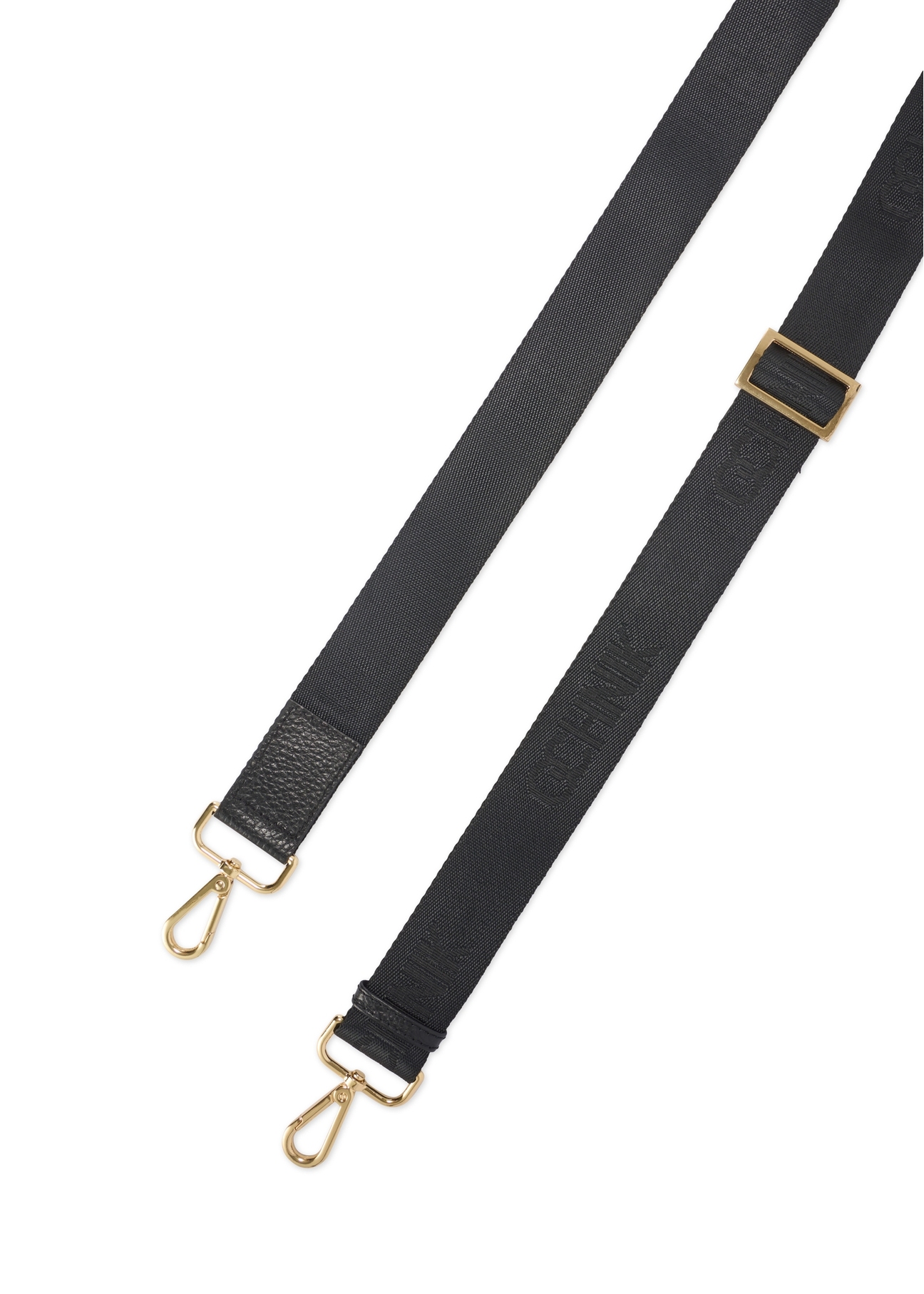 Czarna skórzana torba na laptopa TORES-1070A-99(W26), widok paska produktu na białym tle.