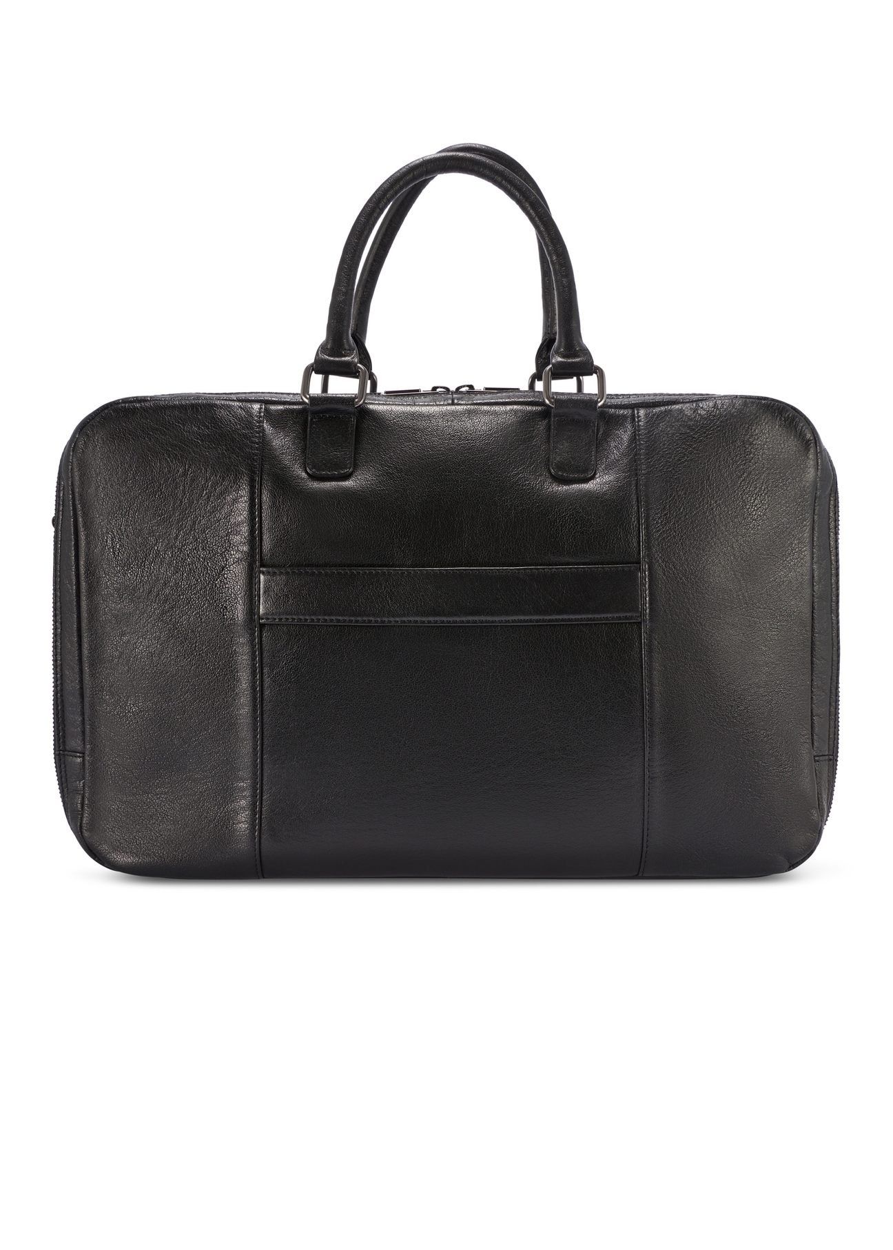 Czarna duża skórzana torba męska TORMS-0489-99(W26) - widok produktu z tyłu, na białym tle. 