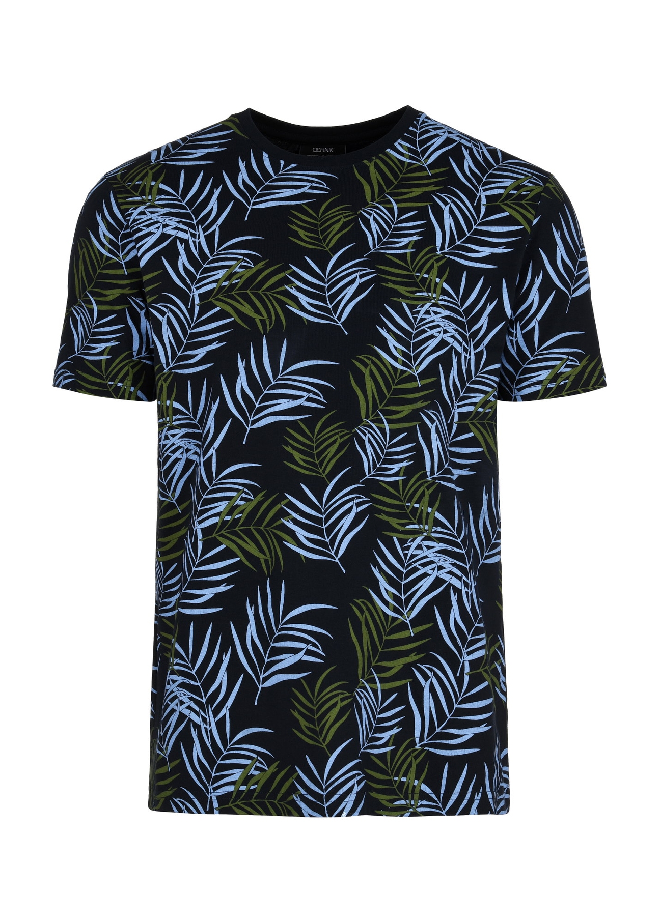 Granatowy T-shirt z kolorowym printem męski TSHMT-0103-69(W24)-03