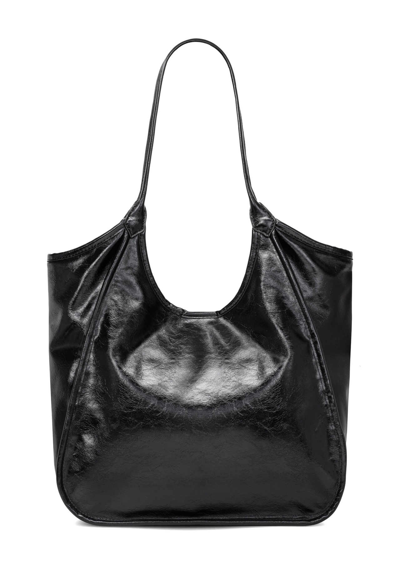 Czarna torebka damska shopper TOREC-1122-9F(W26), widok produktu z tyłu na białym tle.