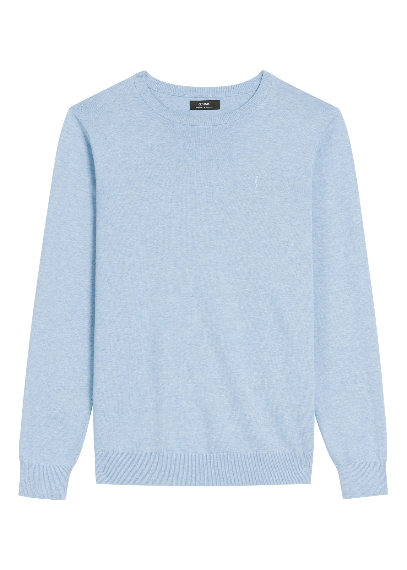 Niebieski bawełniany sweter męski SWEMT-0114A-61(Z25), widok produktu od przodu na białym tle.