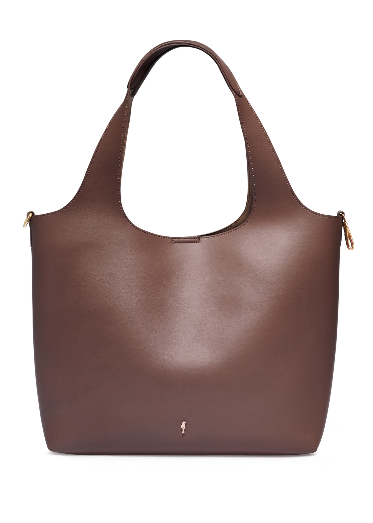 Brązowa torebka shopper damska TOREC-1259-1H(Z26), widok produktu od przodu na białym tle.
