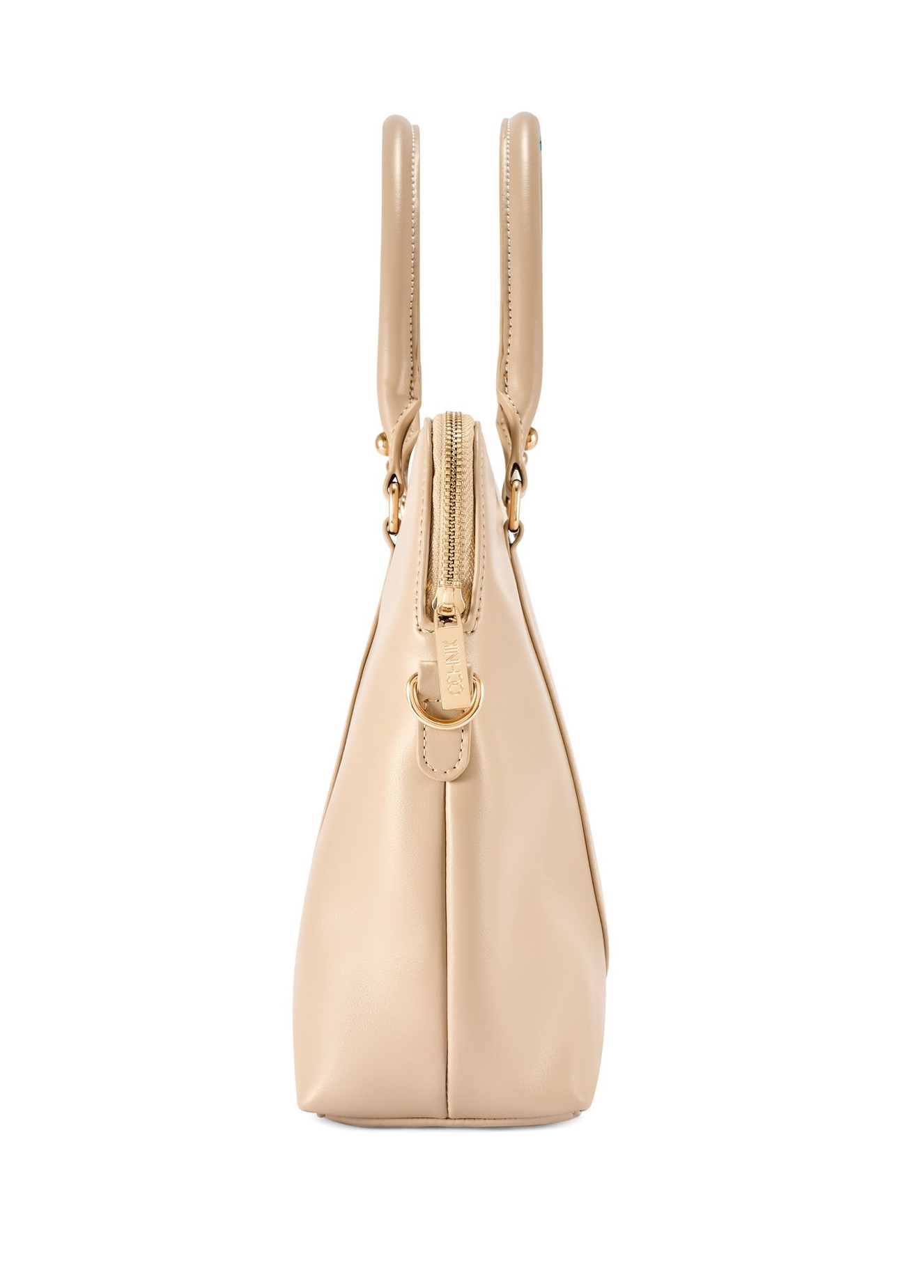 Beżowa damska torba na laptopa TOREC-1130-1A(W26) - widok produktu z boku, na białym tle.