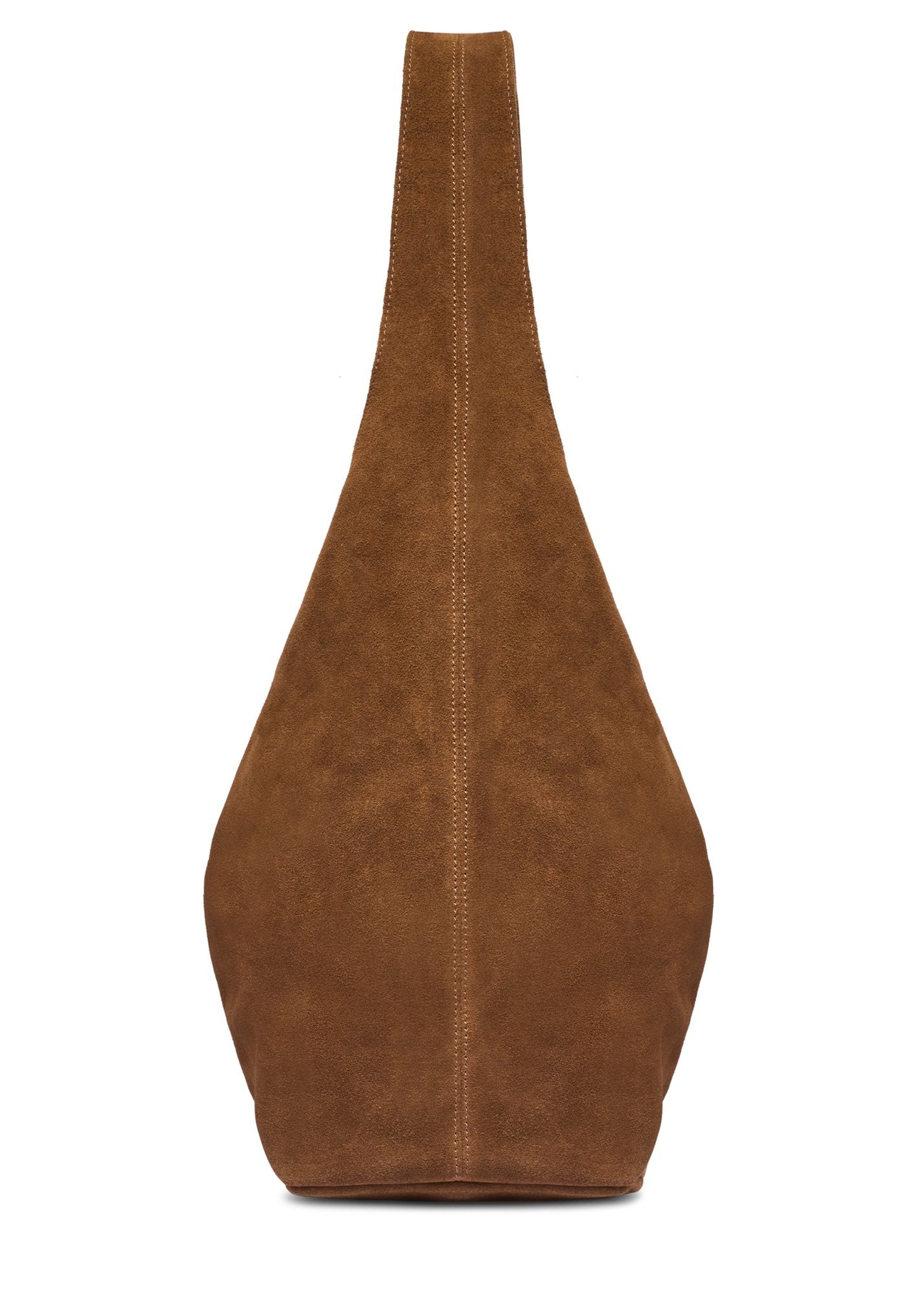 Zamszowa torebka shopper w kolorze koniaku TORES-1403-1F(Z26) - widok produktu z boku, na białym tle. 