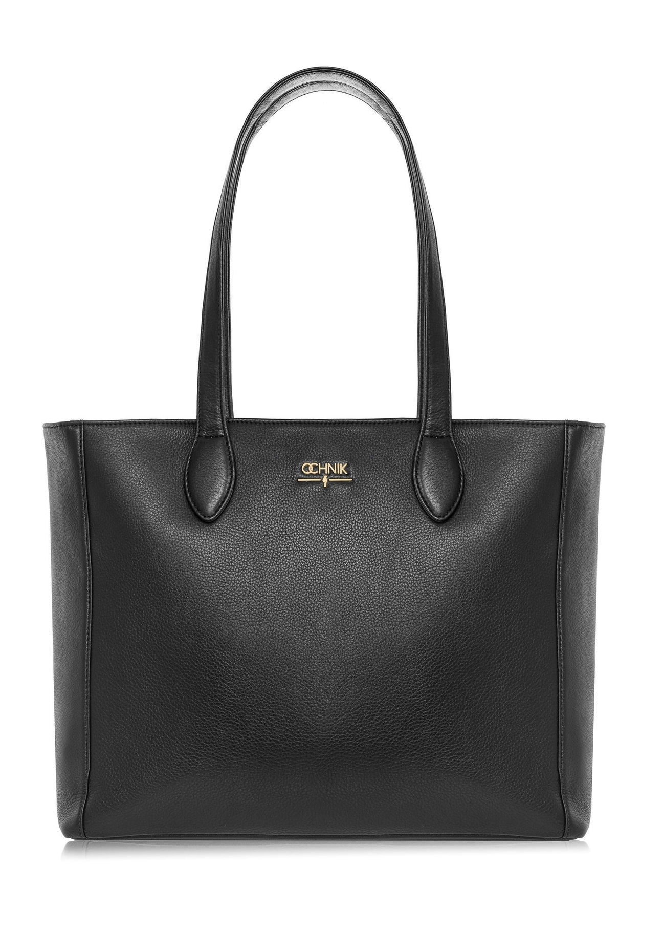 Czarna skórzana torebka shopper damska TORES-0971E-99(Z25) - widok produktu z przodu na białym tle.