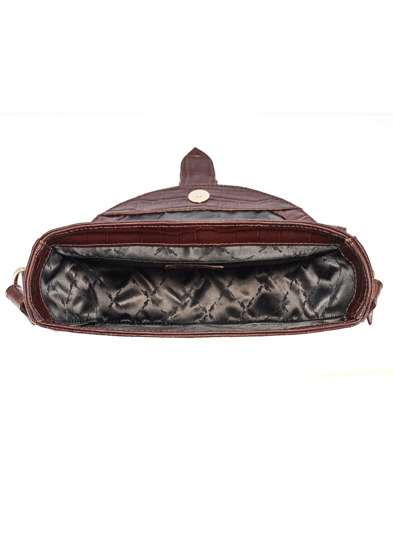 Brązowa skórzana torebka w stylu croco TORES-0707F-1H(W26), widok produktu w środku na białym tle.