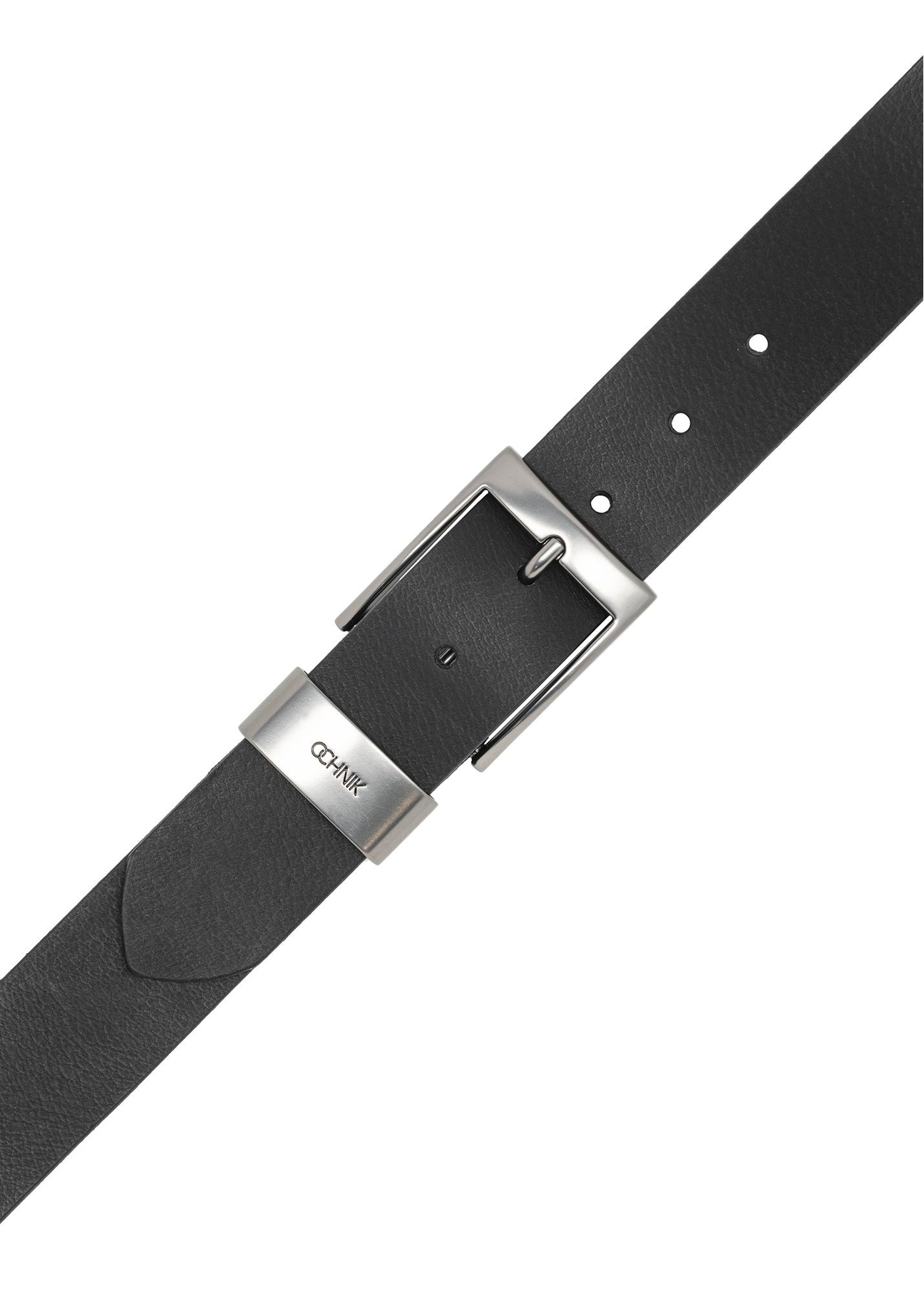 Skórzany pasek męski w kolorze czarnym PASMS-0163-9P(W26), widok produktu z góry na białym tle.