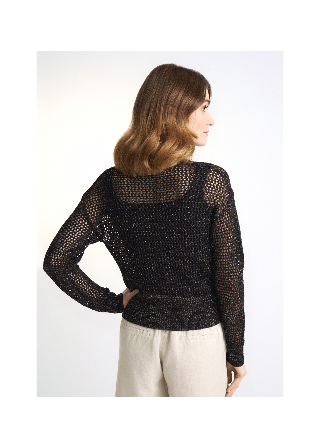 Sweter zapinany ażurowy damski SWEDT-0158-99(W22)-05