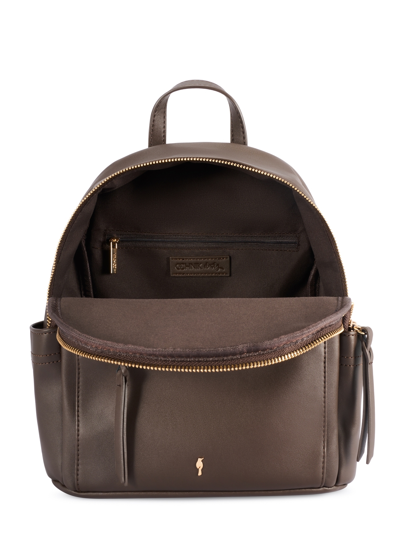 Brązowy plecak damski TOREC-1125-1I(W26), widok produktu od środka na białym tle.