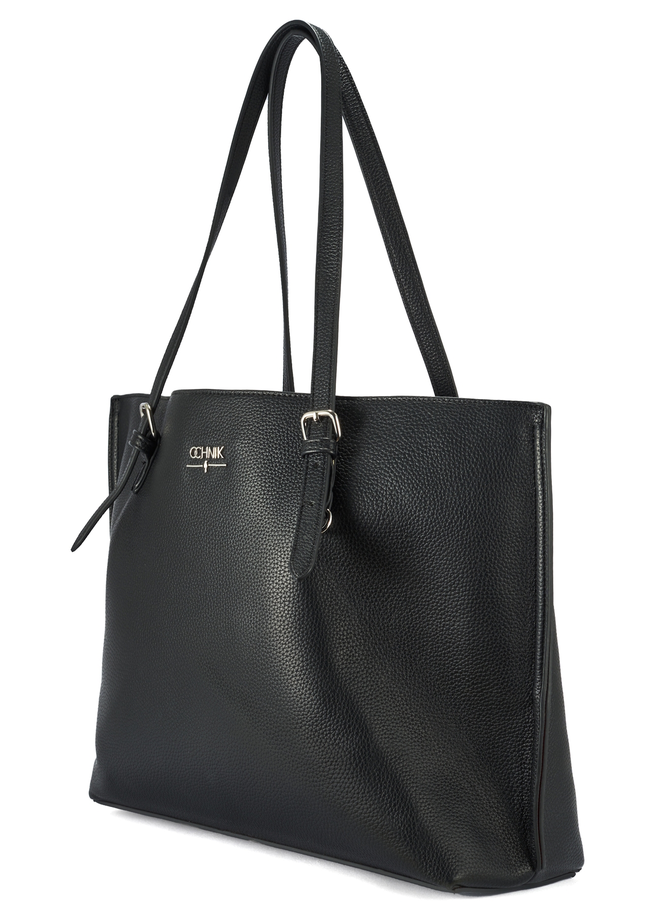 Czarna duża torba shopper TOREC-1088-99(Z25), widok produktu skosem na białym tle.