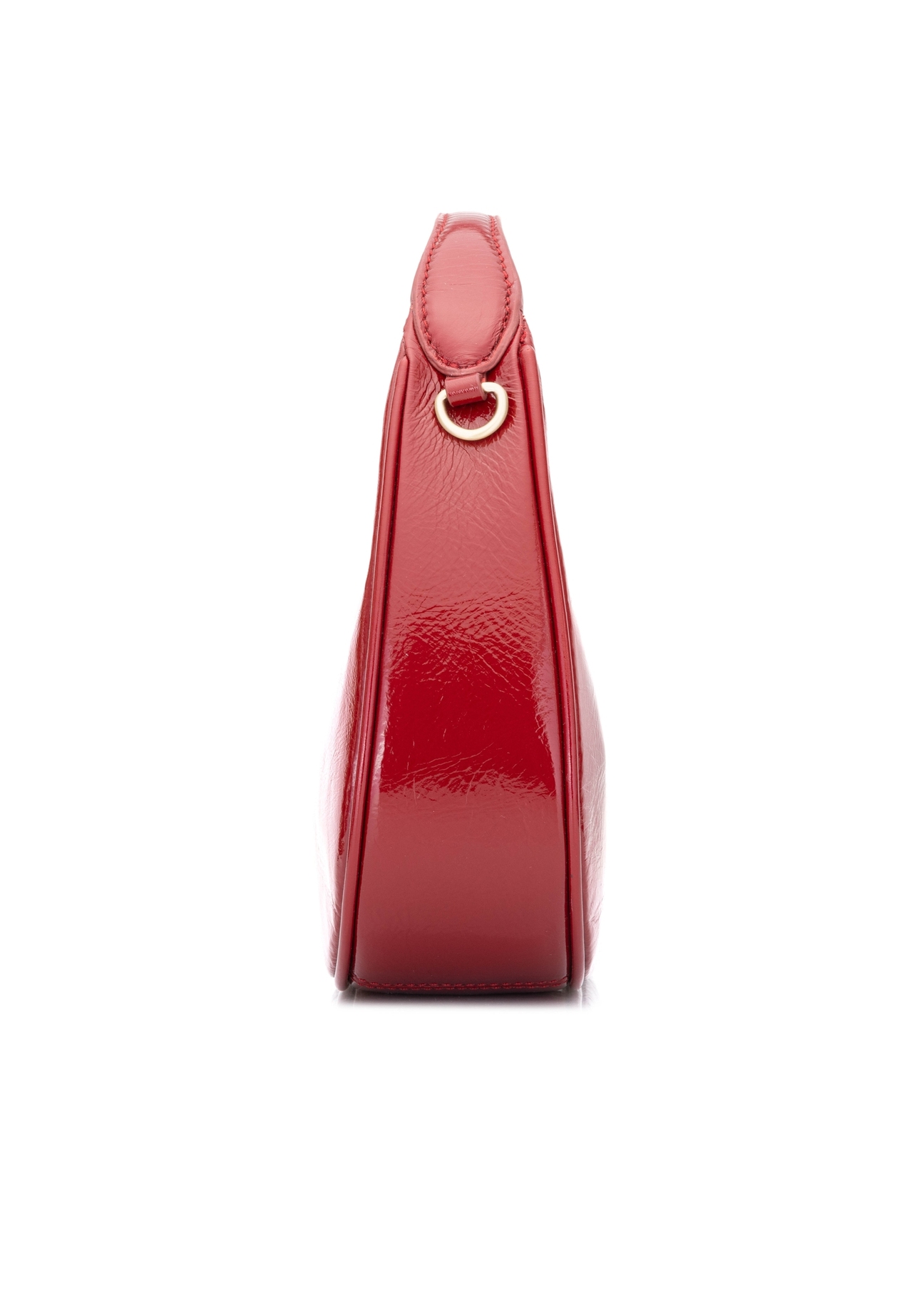 Czerwona skórzana torebka hobo TORES-1216-4B(W26), widok produktu od boku na białym tle.