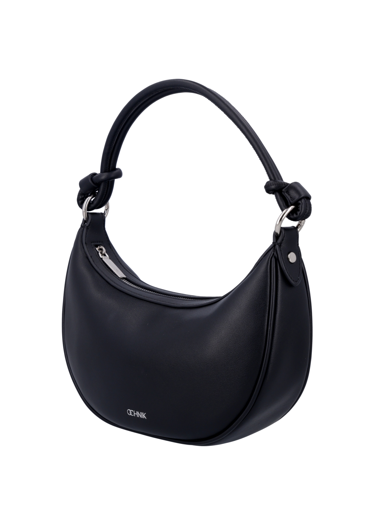 Czarna mała torebka damska hobo TOREC-1097-99(Z26), widok produktu skosem na białym tle.