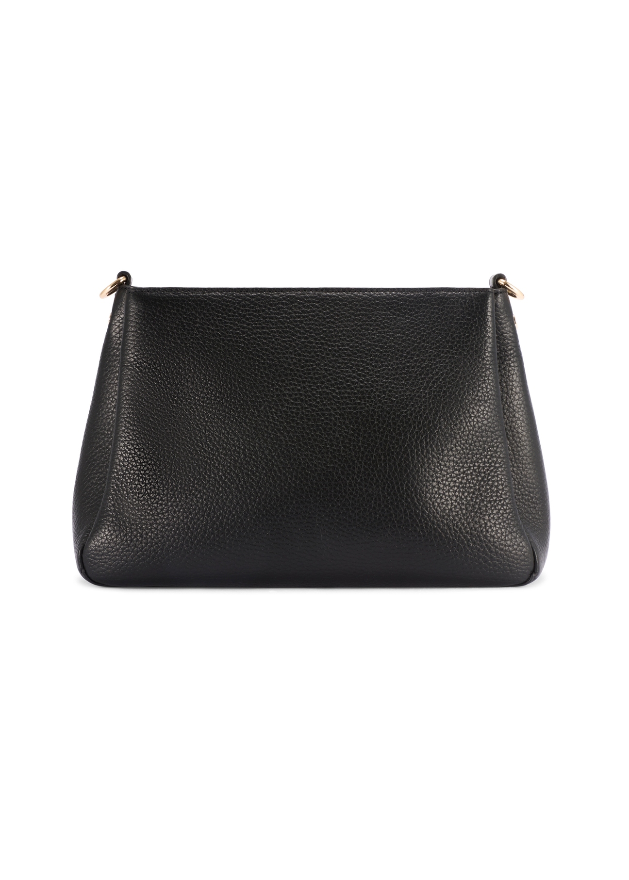 Czarna skórzana listonoszka damska TORES-1214-9I(W26), widok produktu od tyłu na białym tle.