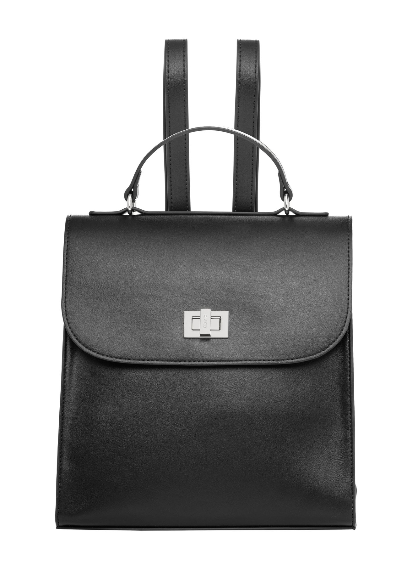 Czarny elegancki plecak damski TOREC-1281-99(Z26) - widok produktu z przodu, na białym tle.
