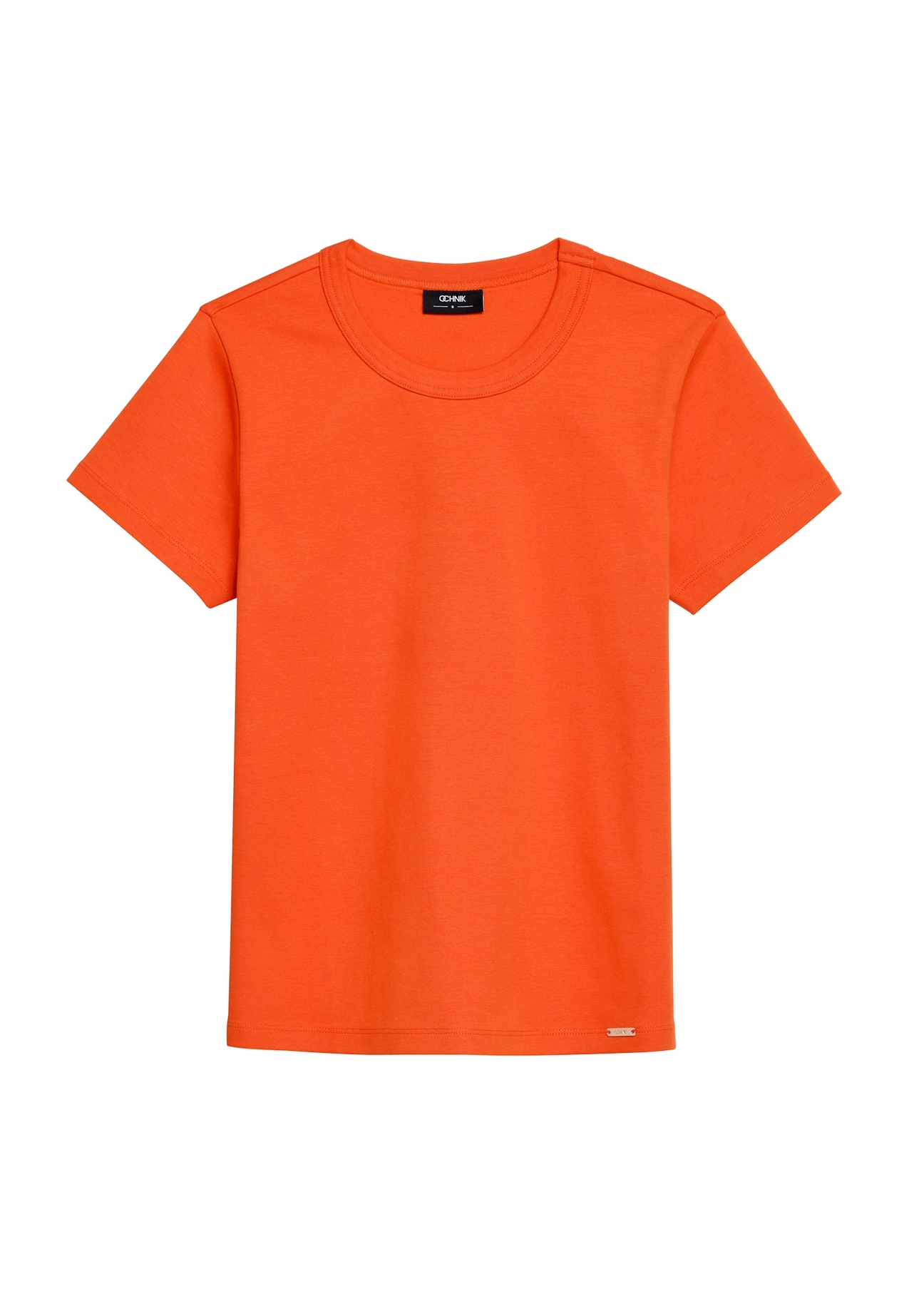 Pomarańczowy bawełniany T-shirt damski TSHDT-0144-30(Z25), produkt widoczny od przodu, na białym tle.