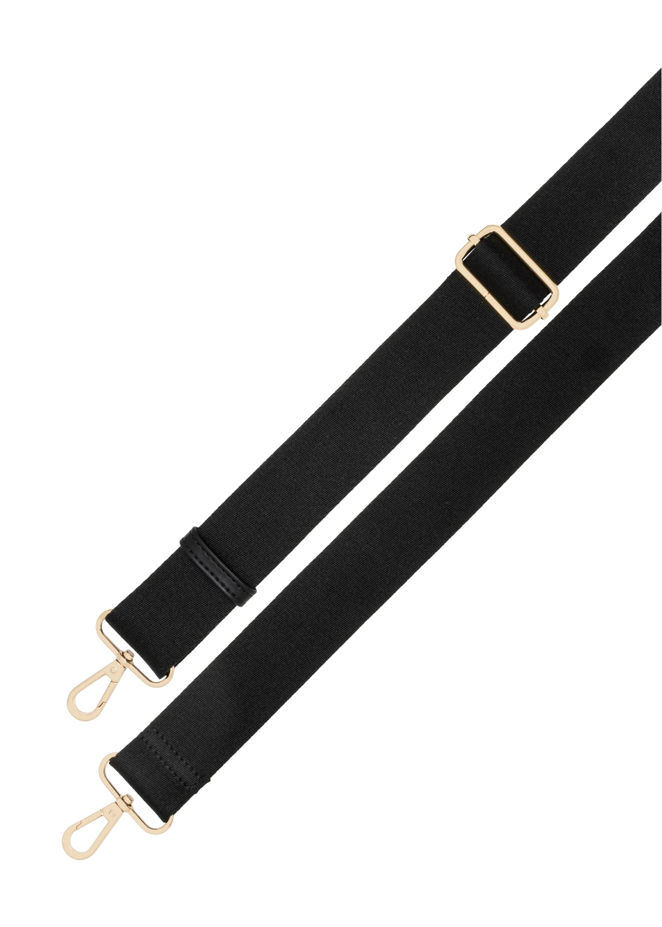 Czarna torebka damska z monogramem TOREC-1293-9P(Z26), widok na odpinany pasek produktu na białym tle.